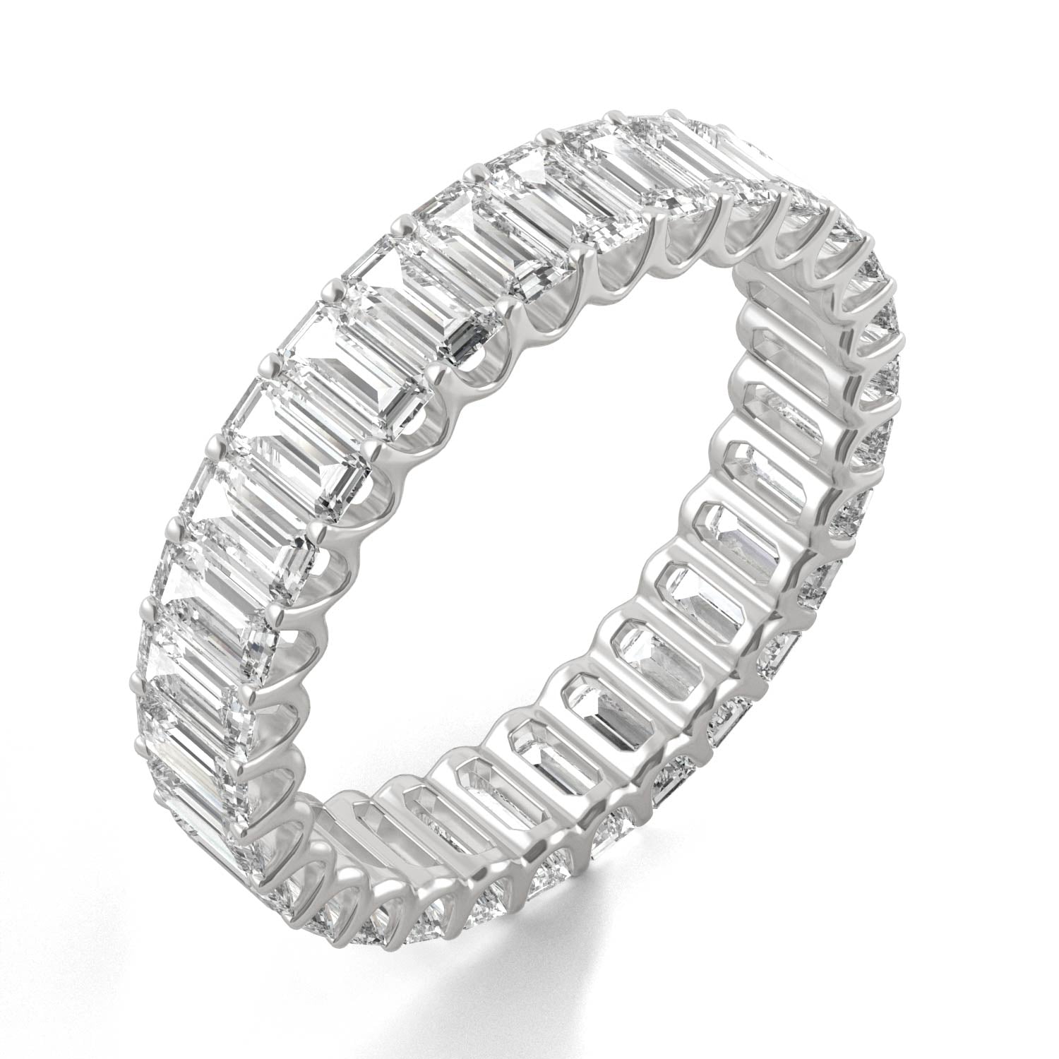 3.00 CTW DEW Emerald Moissanite Eternity Band in 14K White Gold