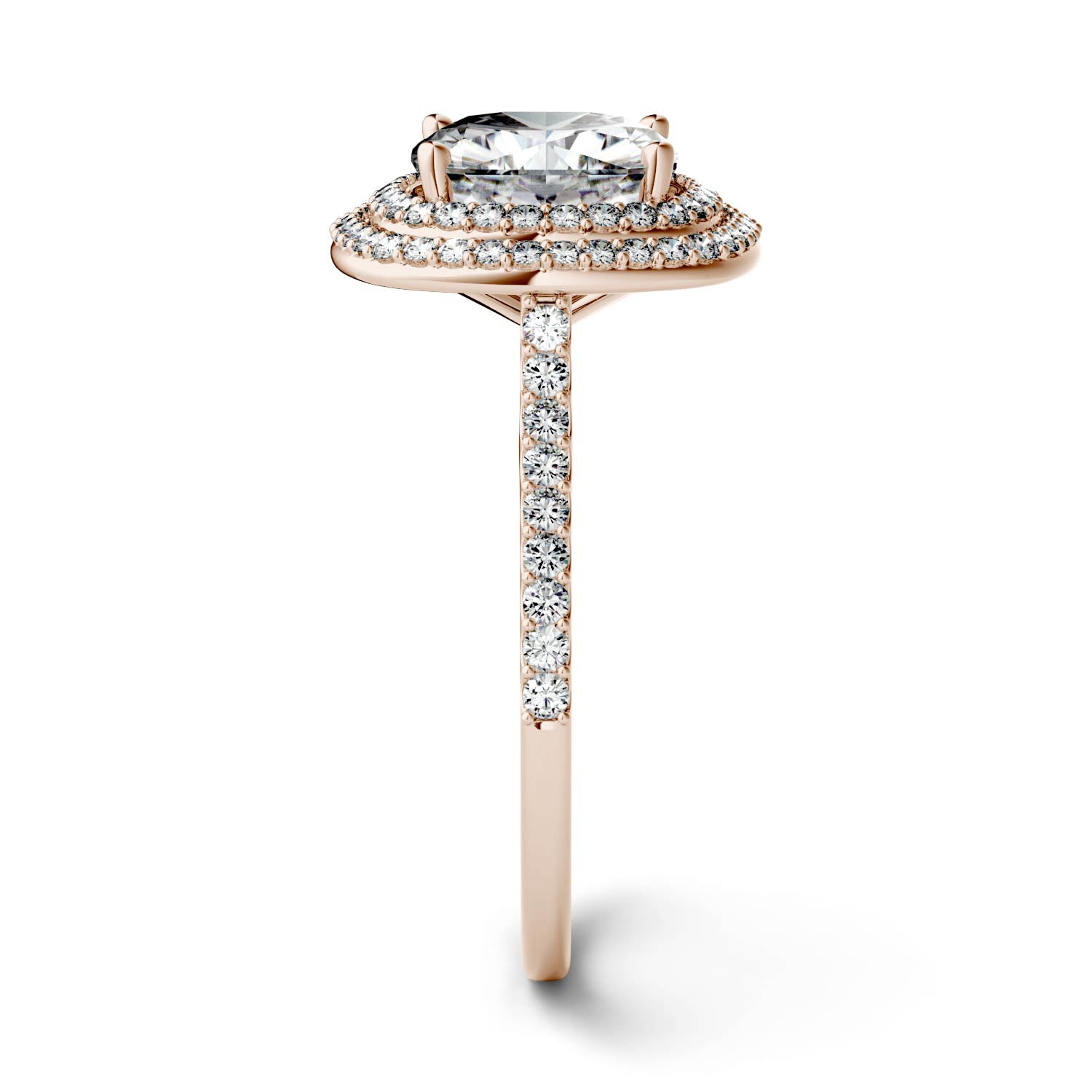 2.90 CTW DEW Cushion Moissanite Halo Ring in 14K Rose Gold