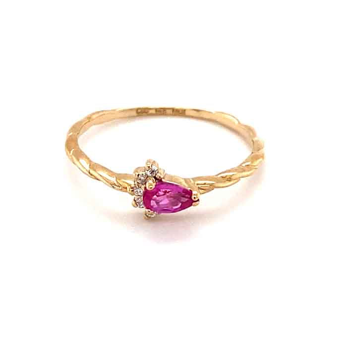 0.29 CTW DEW Pink Pear Lab Created Sapphire & Moissanite Stackable Ring in 14K Yellow Gold