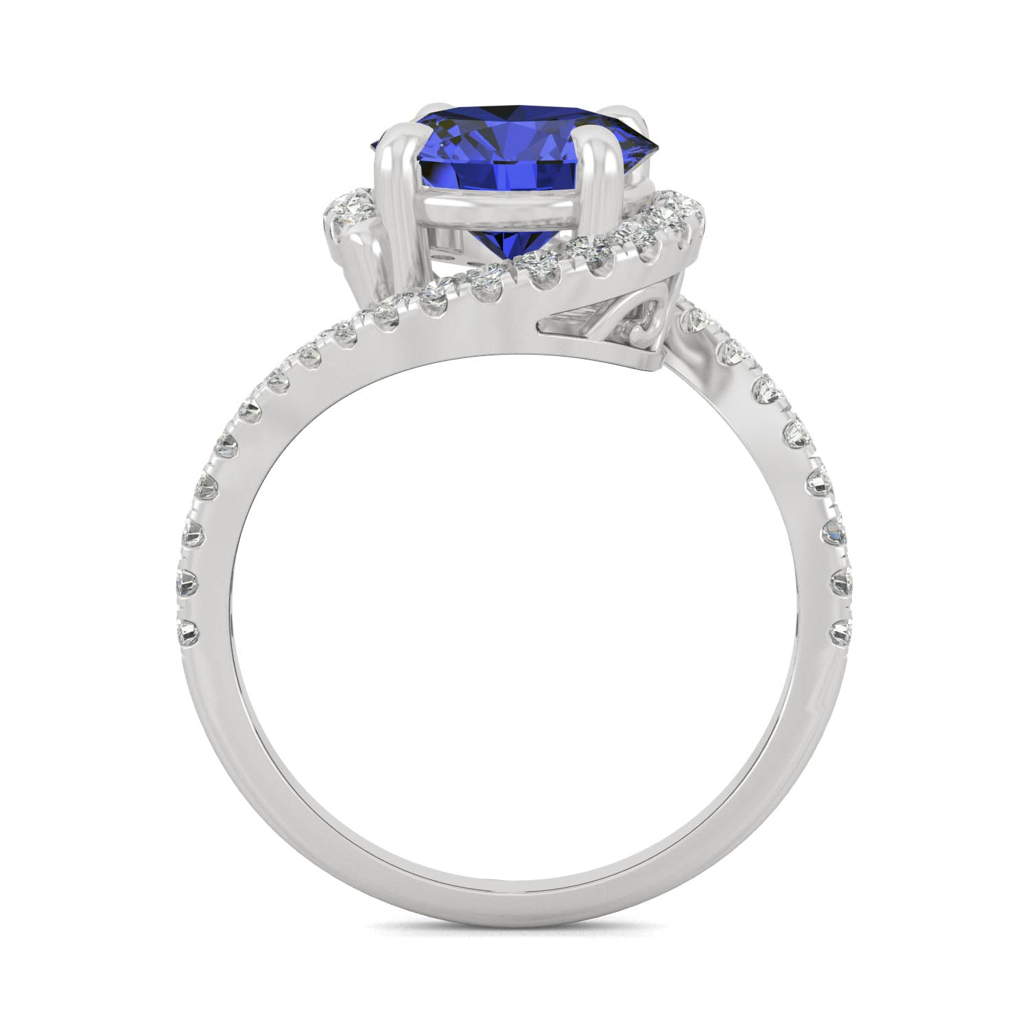3.04 CTW DEW Round Sapphire Bypass Ring in 14K White Gold