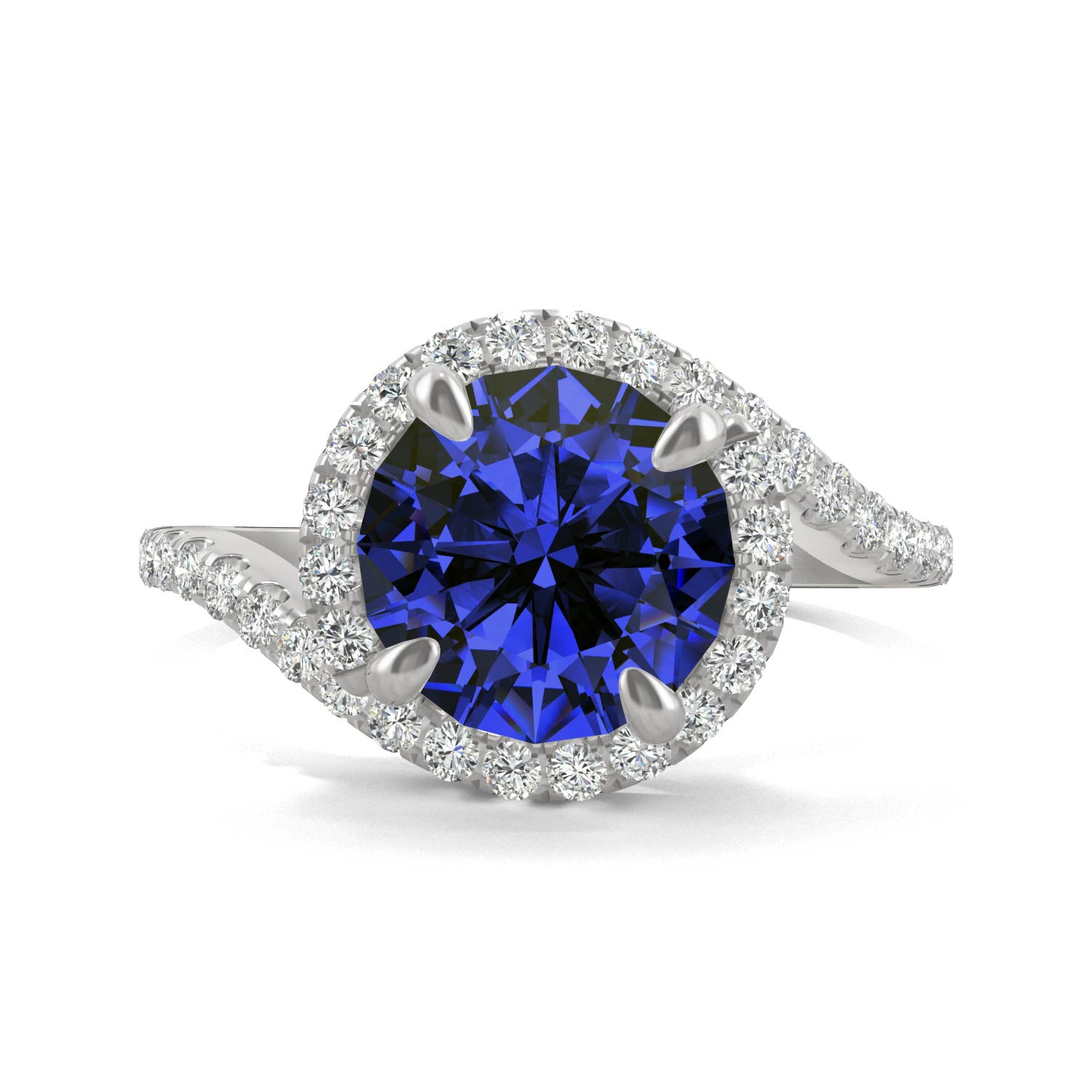 3.04 CTW DEW Round Sapphire Bypass Ring in 14K White Gold