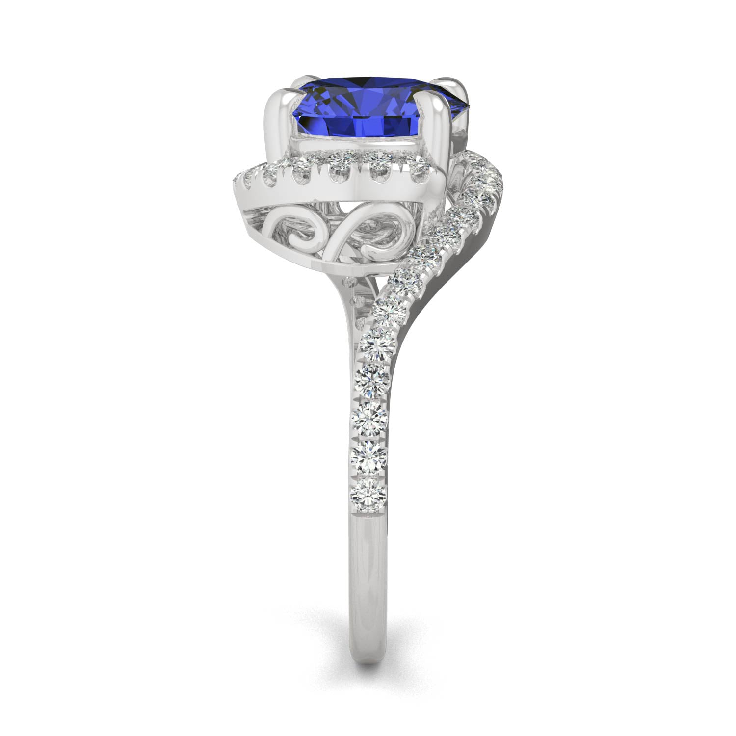 3.04 CTW DEW Round Sapphire Bypass Ring in 14K White Gold