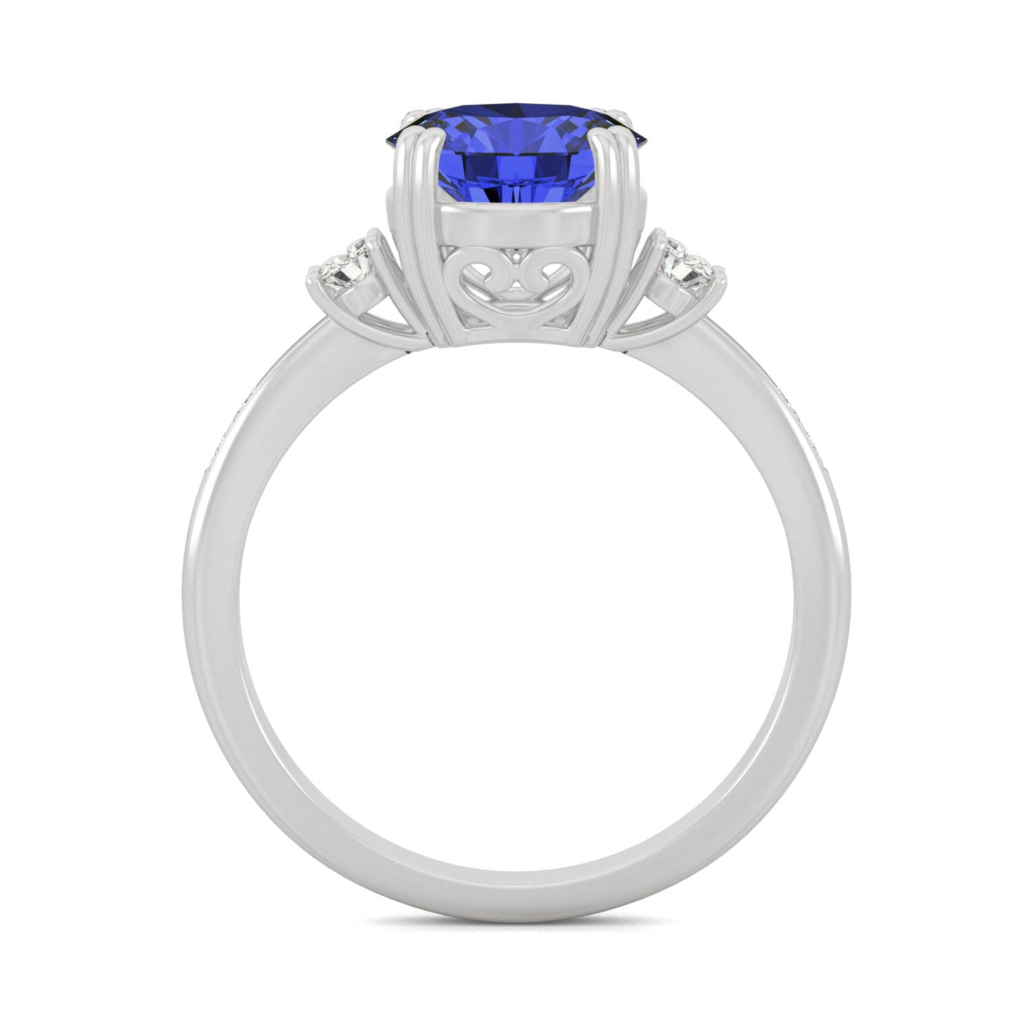 2.84 CTW DEW Round Sapphire Basket Ring in 14K White Gold
