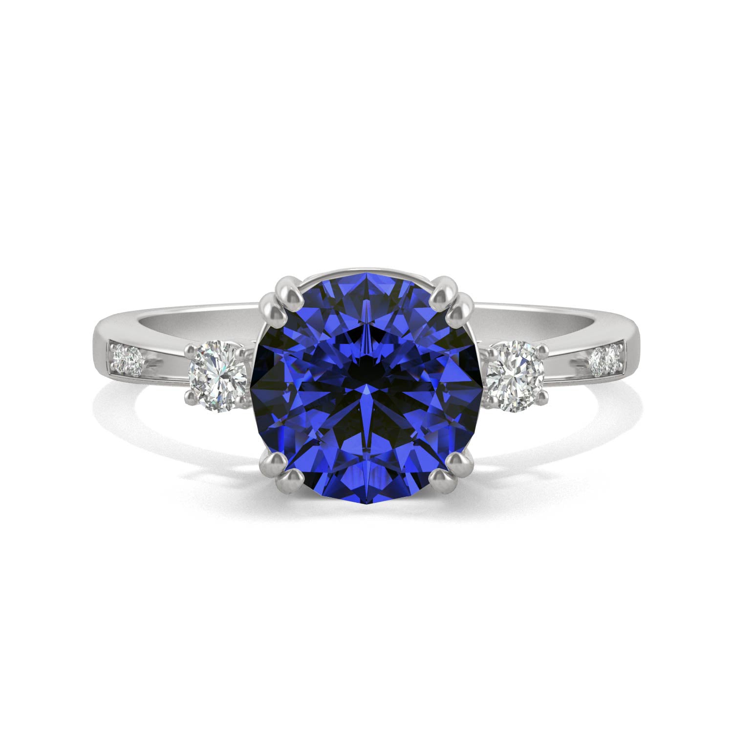 2.84 CTW DEW Round Sapphire Basket Ring in 14K White Gold