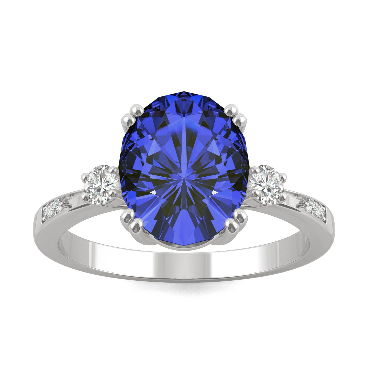 3.64 CTW DEW Oval Sapphire Basket Ring in 14K White Gold