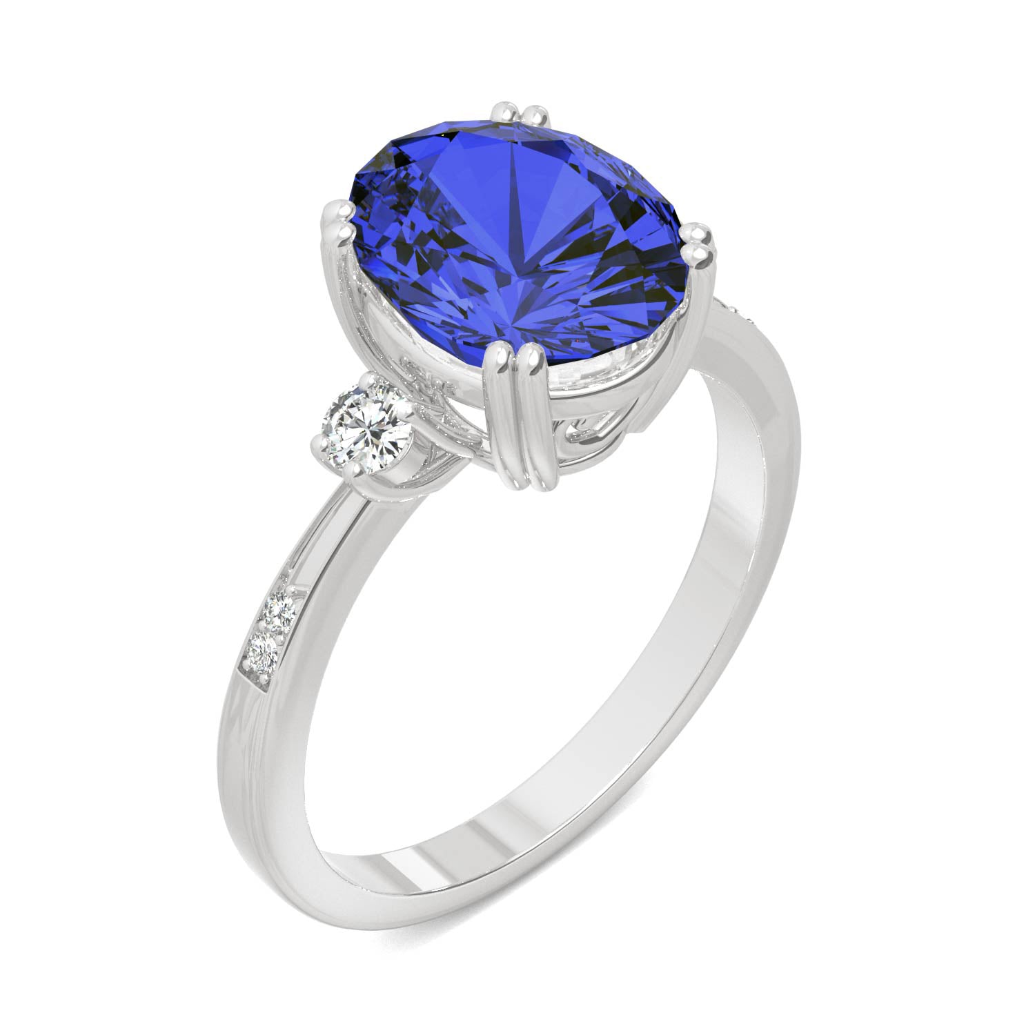 3.64 CTW DEW Oval Sapphire Basket Ring in 14K White Gold