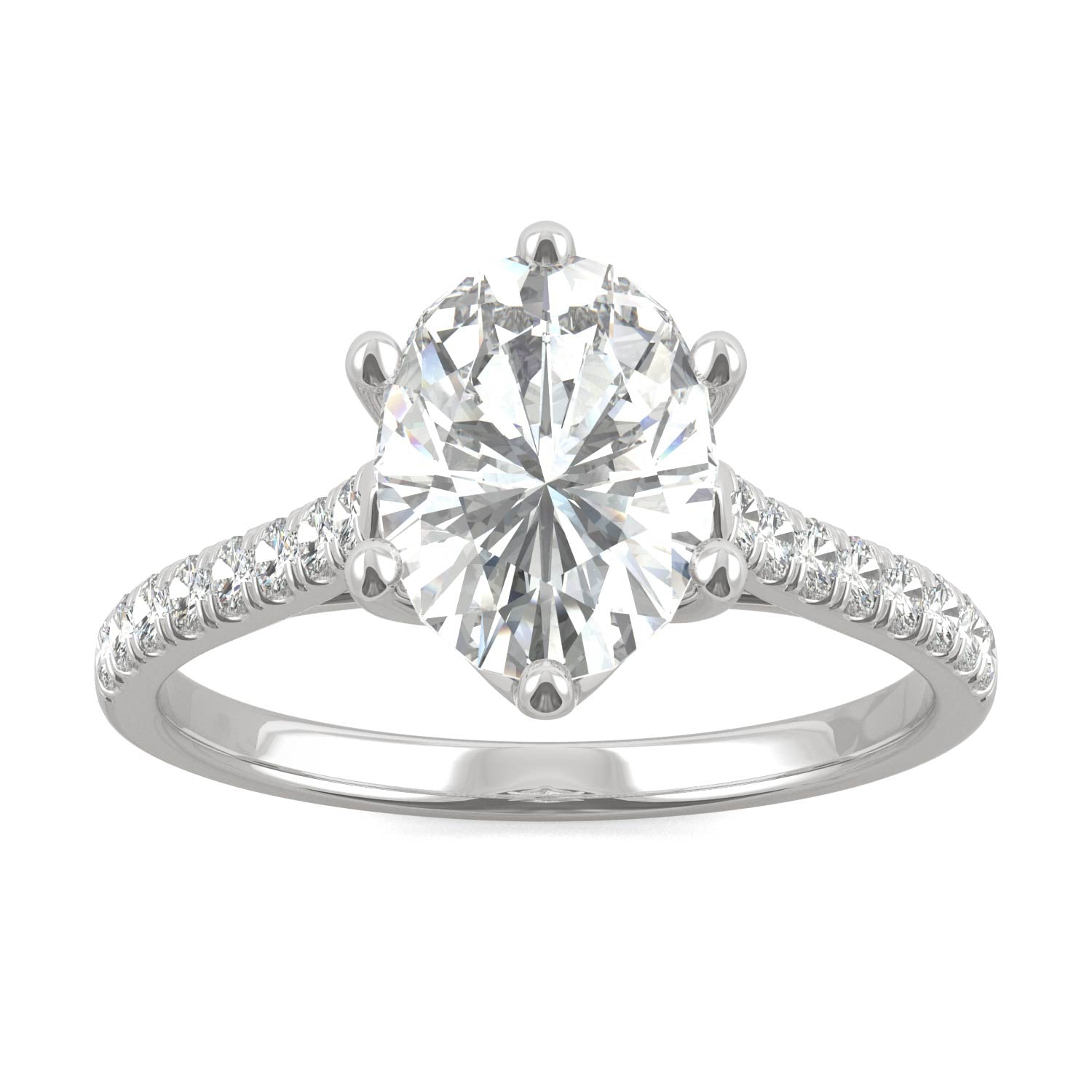2.34 CTW DEW Oval Moissanite Engagement Ring in 14K White Gold