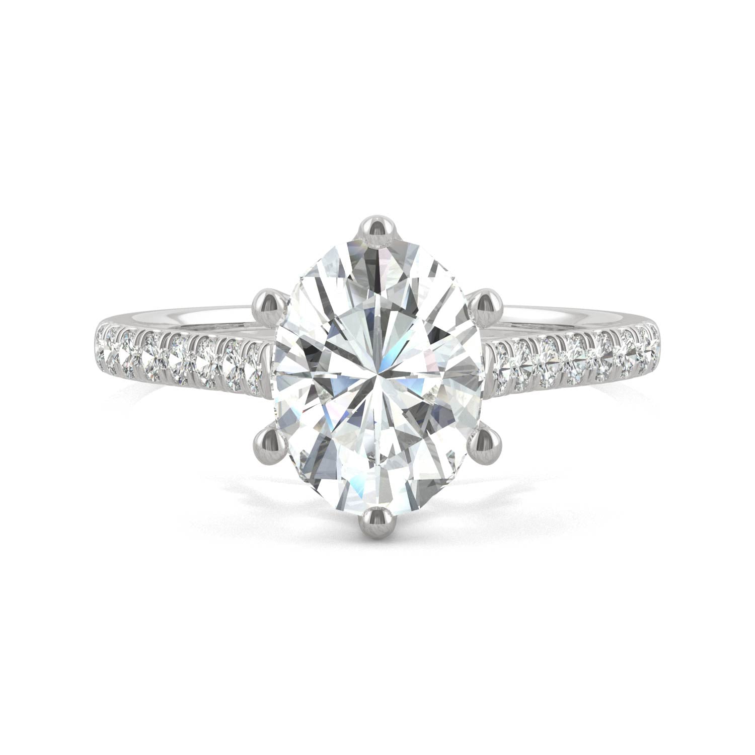 2.34 CTW DEW Oval Moissanite Engagement Ring in 14K White Gold