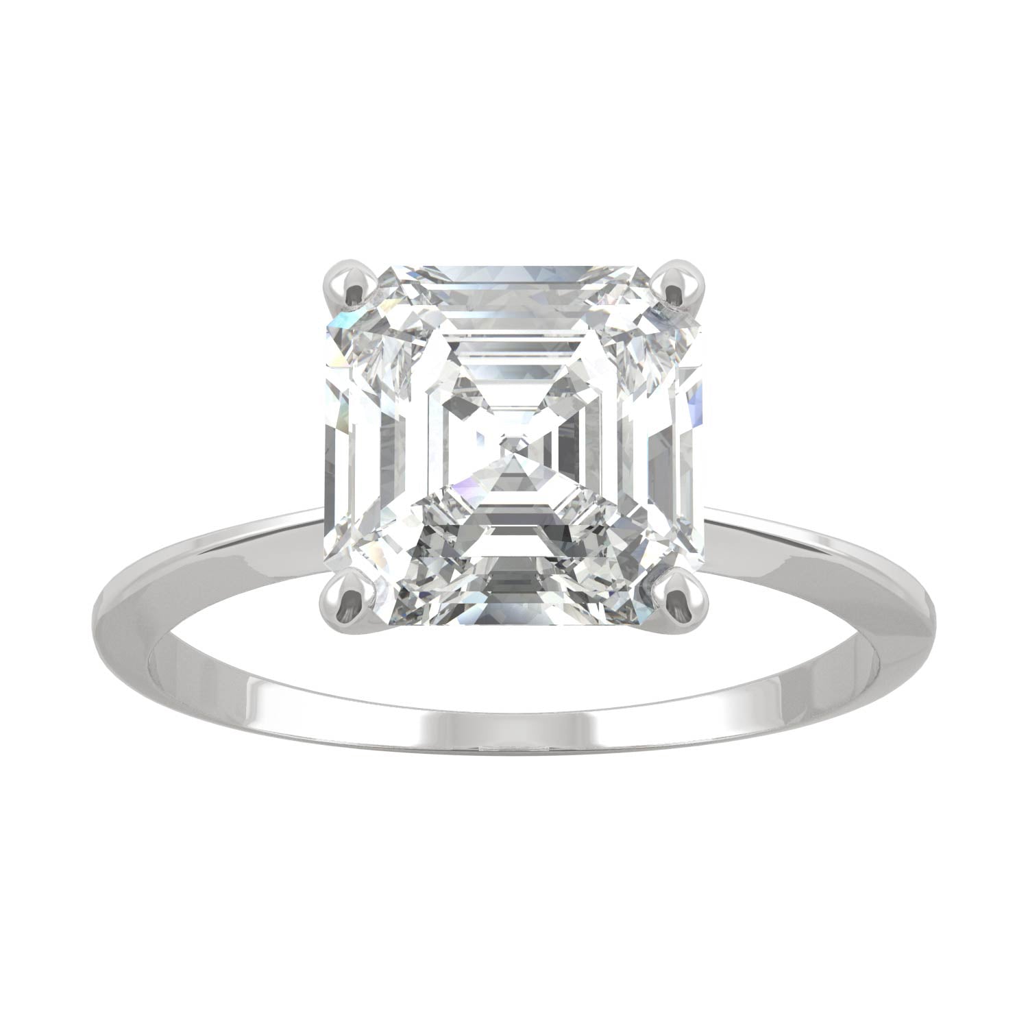 2.21 CTW DEW Asscher Moissanite Engagement Ring in 14K White Gold