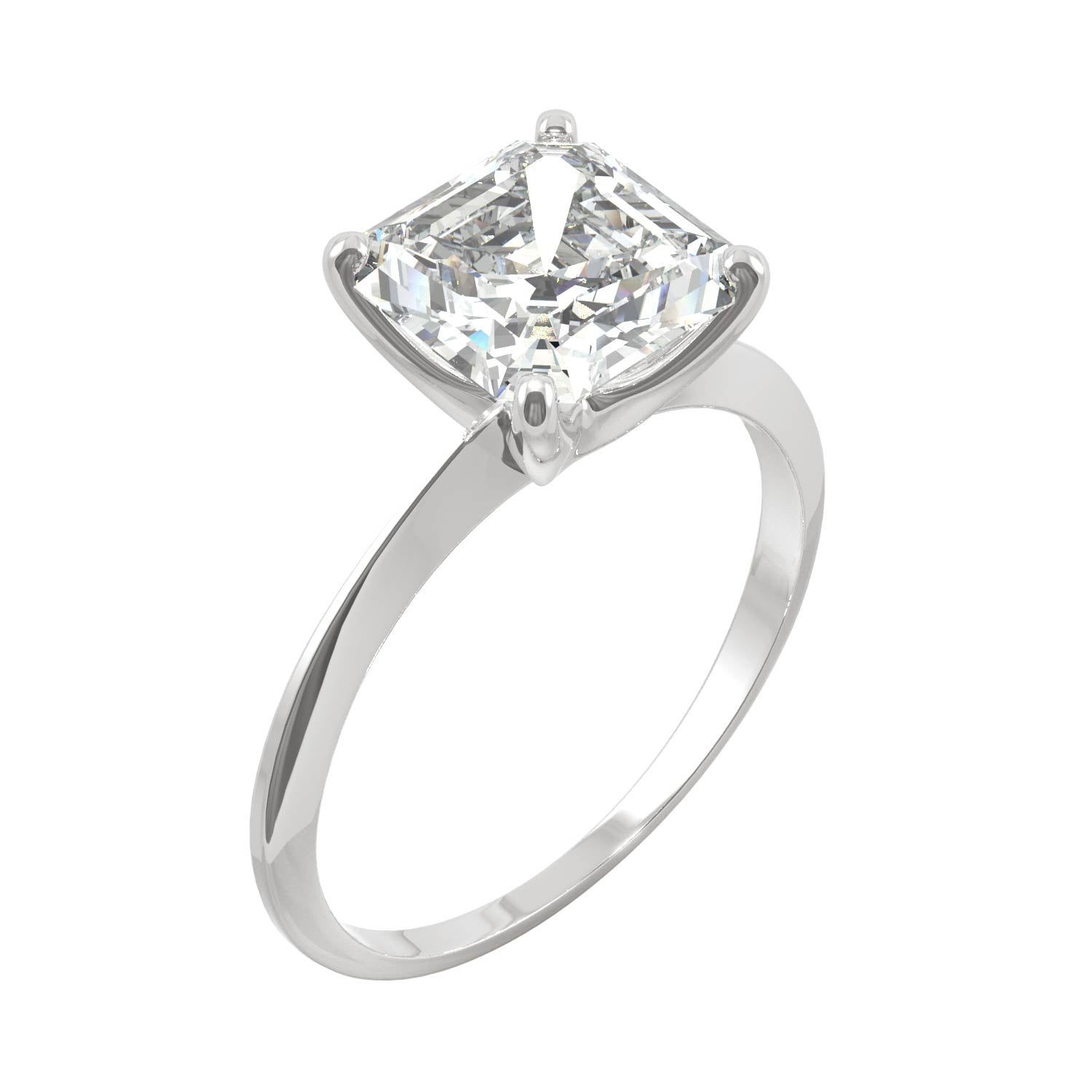 2.21 CTW DEW Asscher Moissanite Engagement Ring in 14K White Gold
