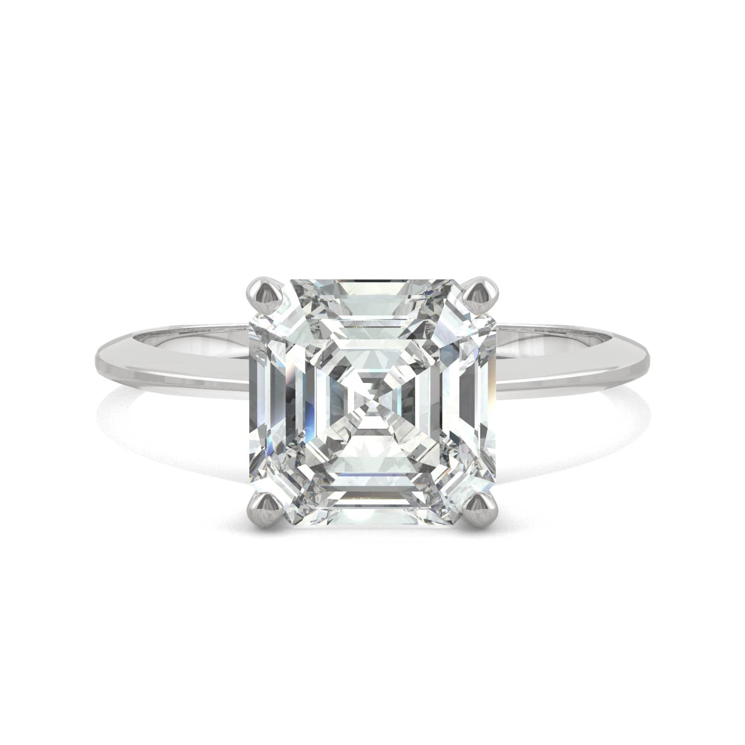 2.21 CTW DEW Asscher Moissanite Engagement Ring in 14K White Gold