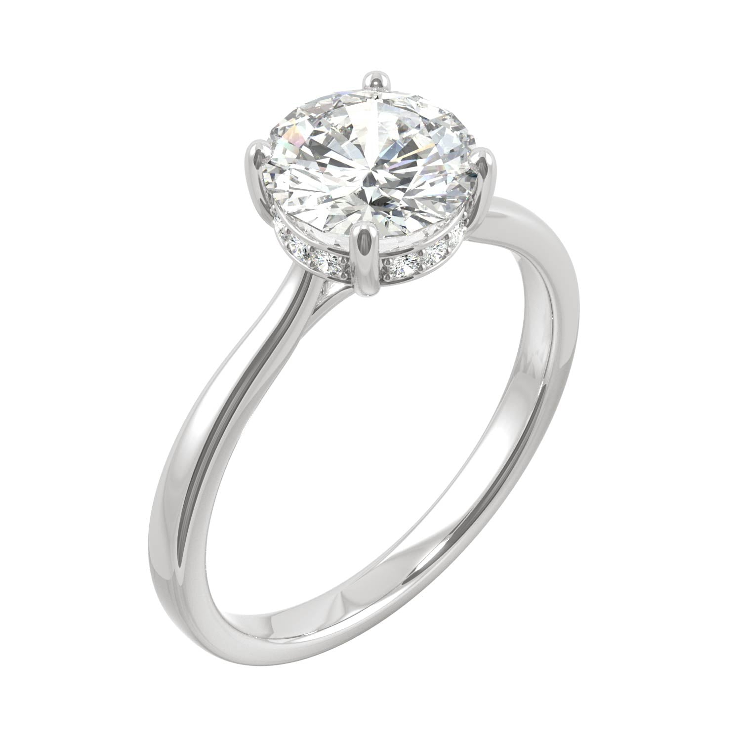 1.58 CTW DEW Round Moissanite Hidden Halo Engagement Ring in 14K White Gold