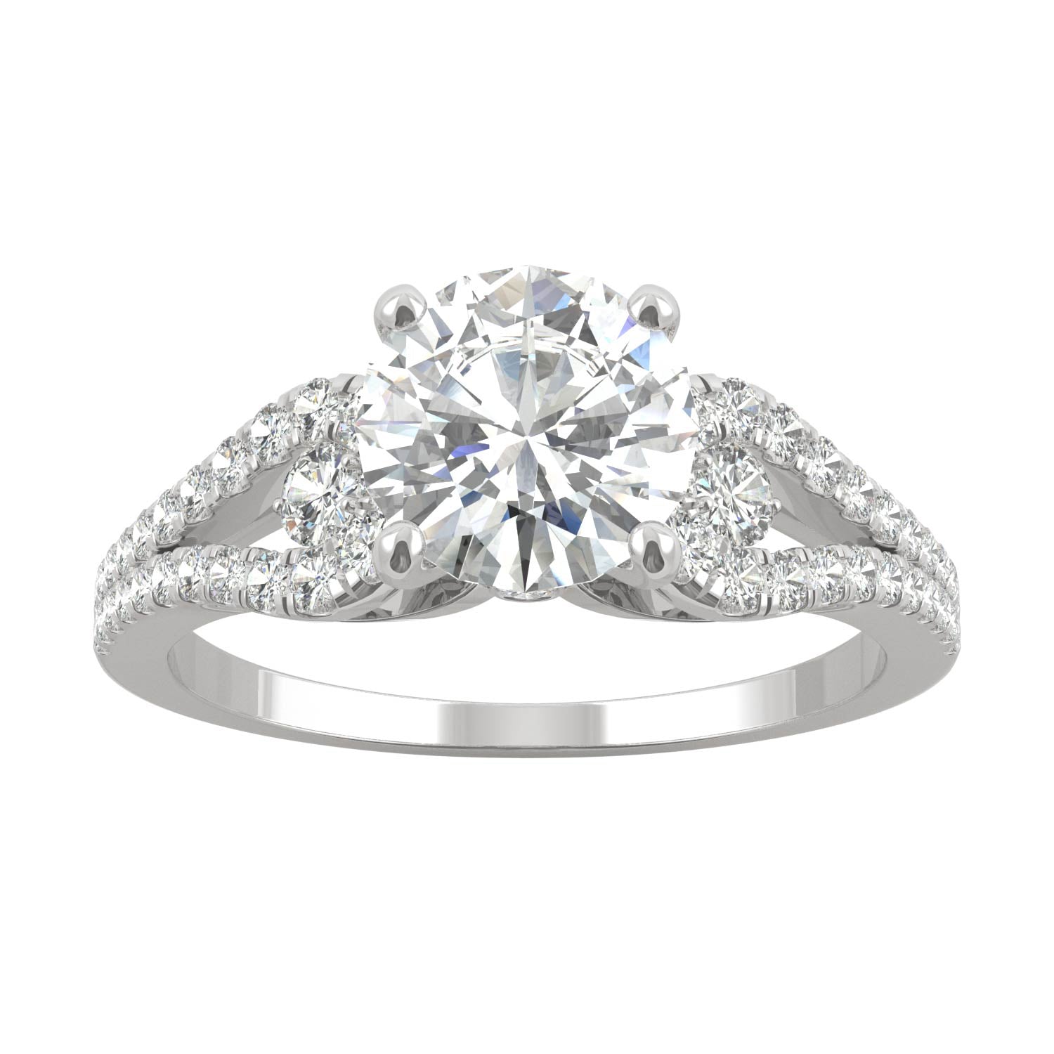 2.08 CTW DEW Round Moissanite Accented Engagement Ring in 14K White Gold
