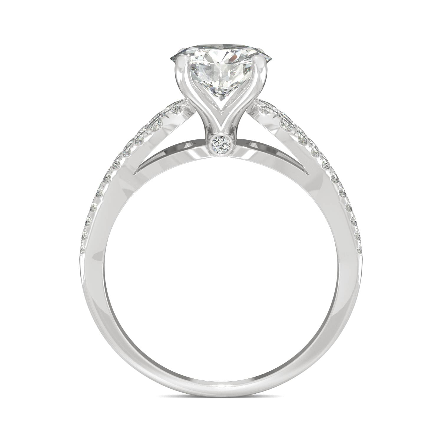 2.08 CTW DEW Round Moissanite Accented Engagement Ring in 14K White Gold