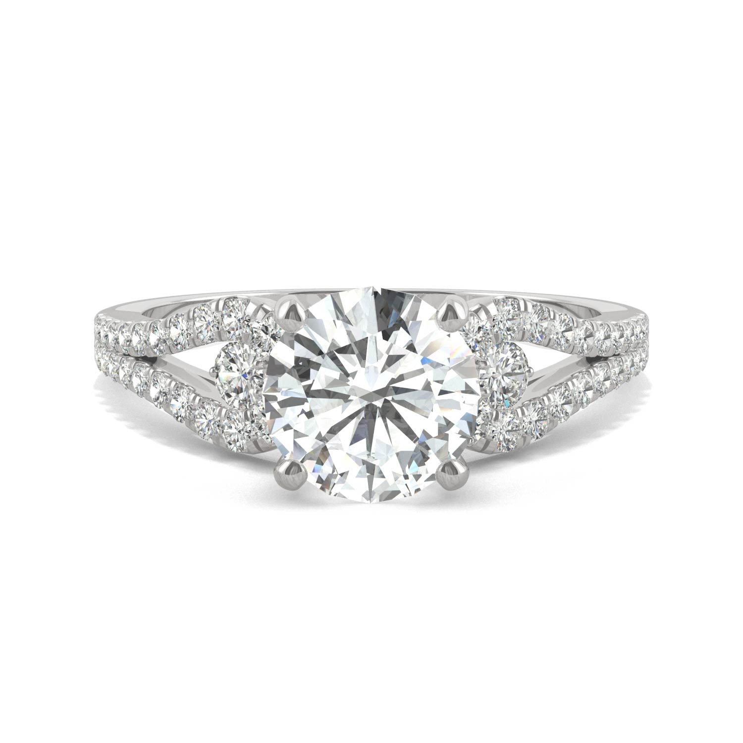 2.08 CTW DEW Round Moissanite Accented Engagement Ring in 14K White Gold