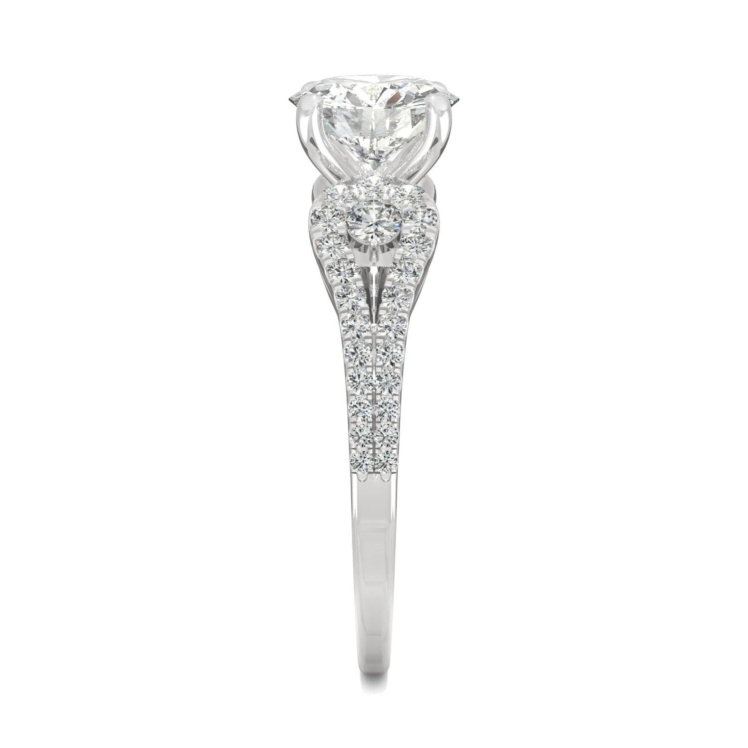 2.08 CTW DEW Round Moissanite Accented Engagement Ring in 14K White Gold