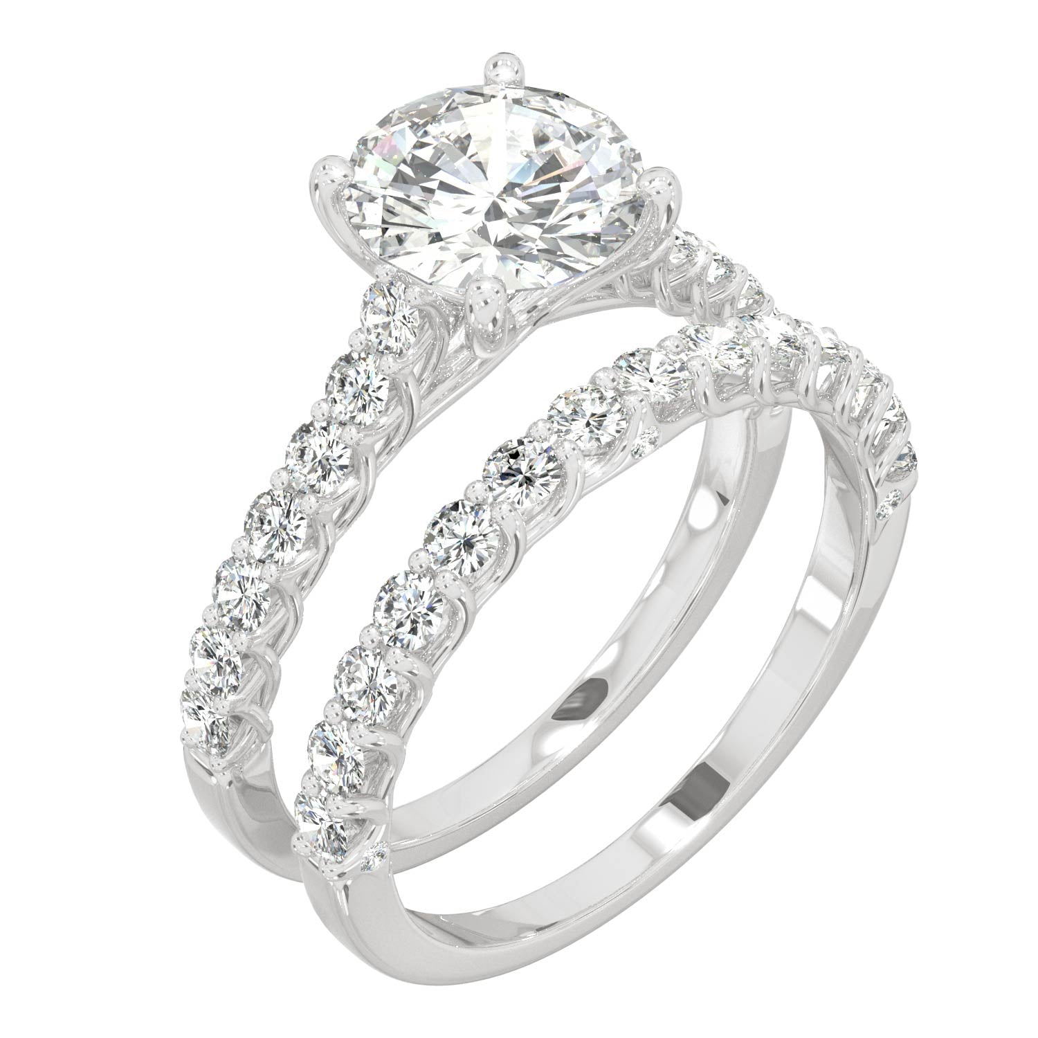 2.37 CTW DEW Round Moissanite Bridal Set in 14K White Gold