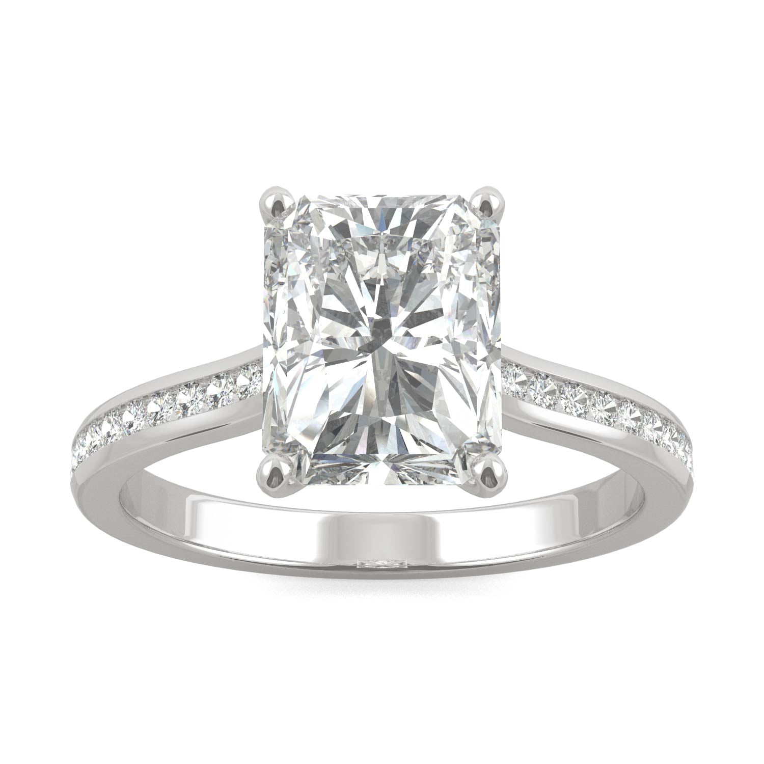 2.88 CTW DEW Radiant Moissanite Engagement Ring in 14K White Gold
