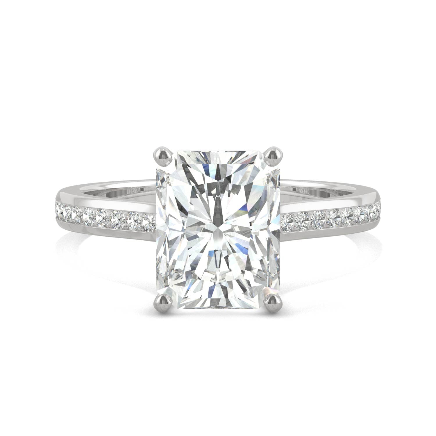 2.88 CTW DEW Radiant Moissanite Engagement Ring in 14K White Gold