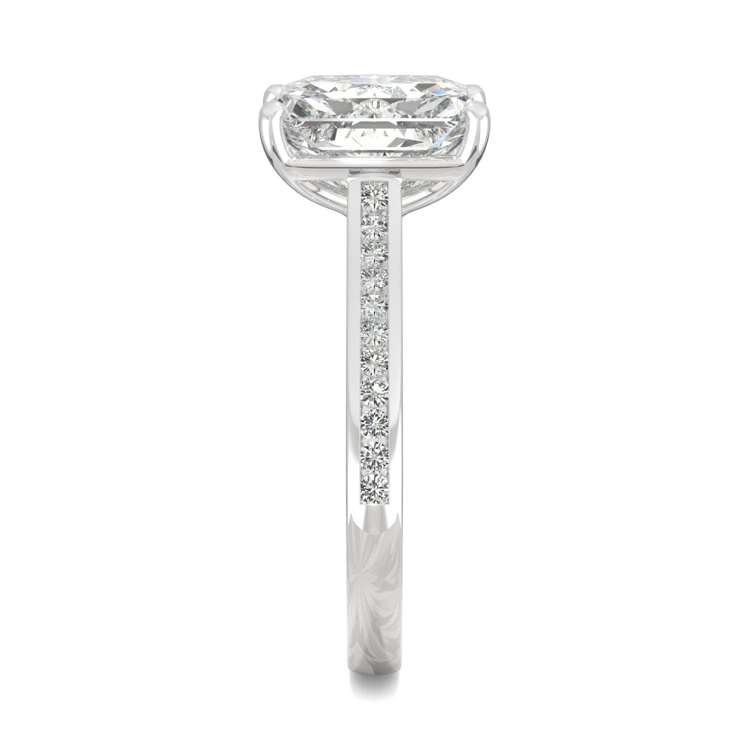 2.88 CTW DEW Radiant Moissanite Engagement Ring in 14K White Gold