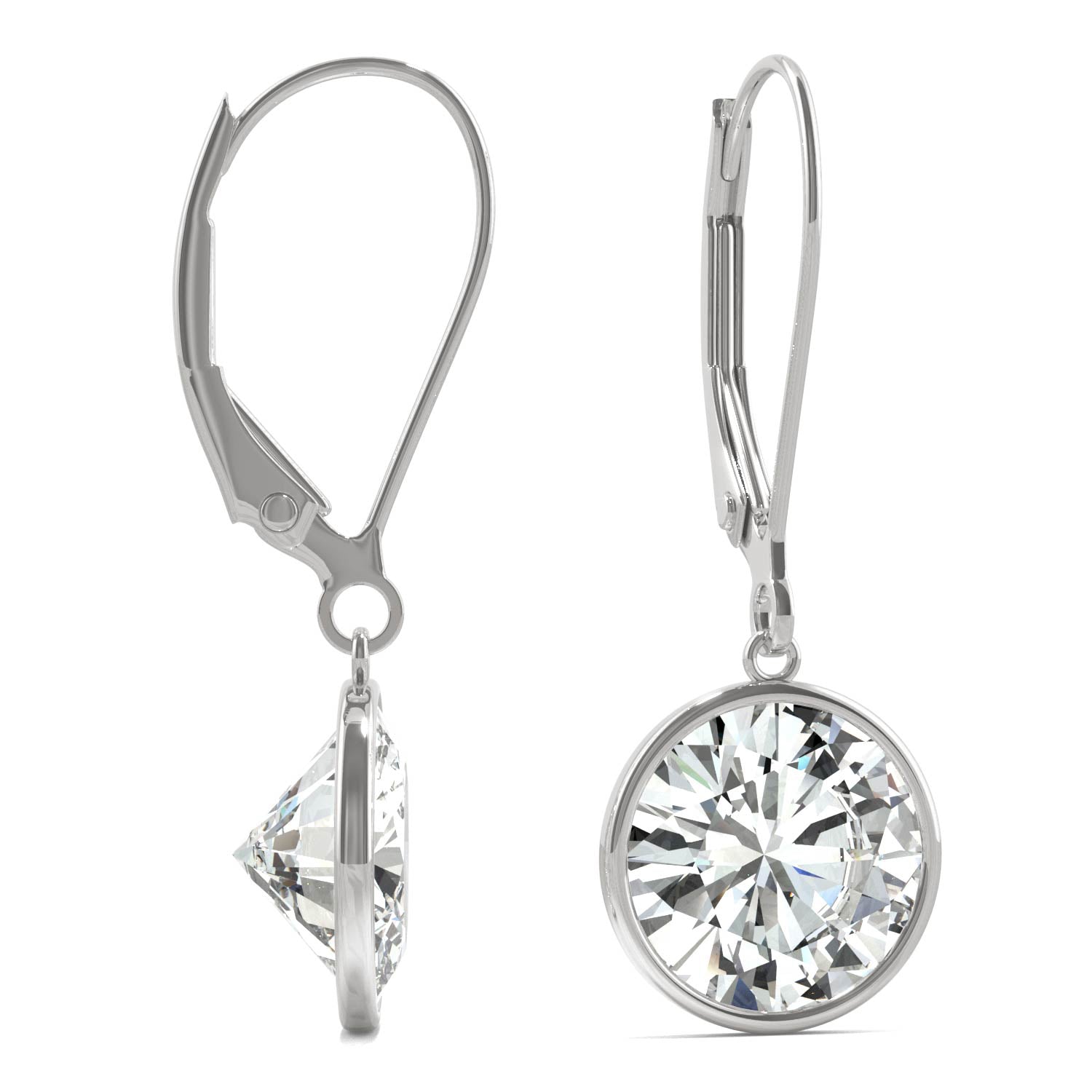 3.80 CTW DEW Round Moissanite Bezel Drop Earrings in 14K White Gold