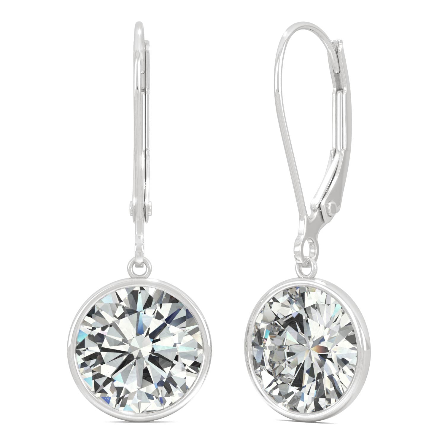 3.80 CTW DEW Round Moissanite Bezel Drop Earrings in 14K White Gold