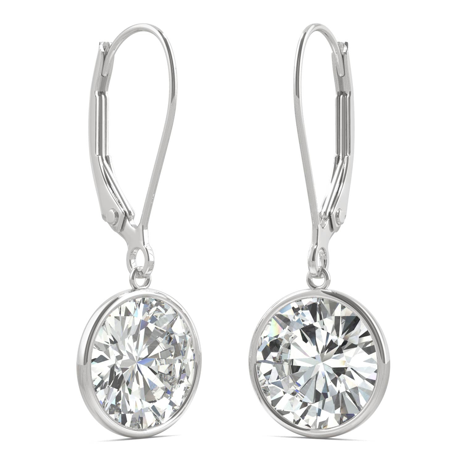 3.80 CTW DEW Round Moissanite Bezel Drop Earrings in 14K White Gold