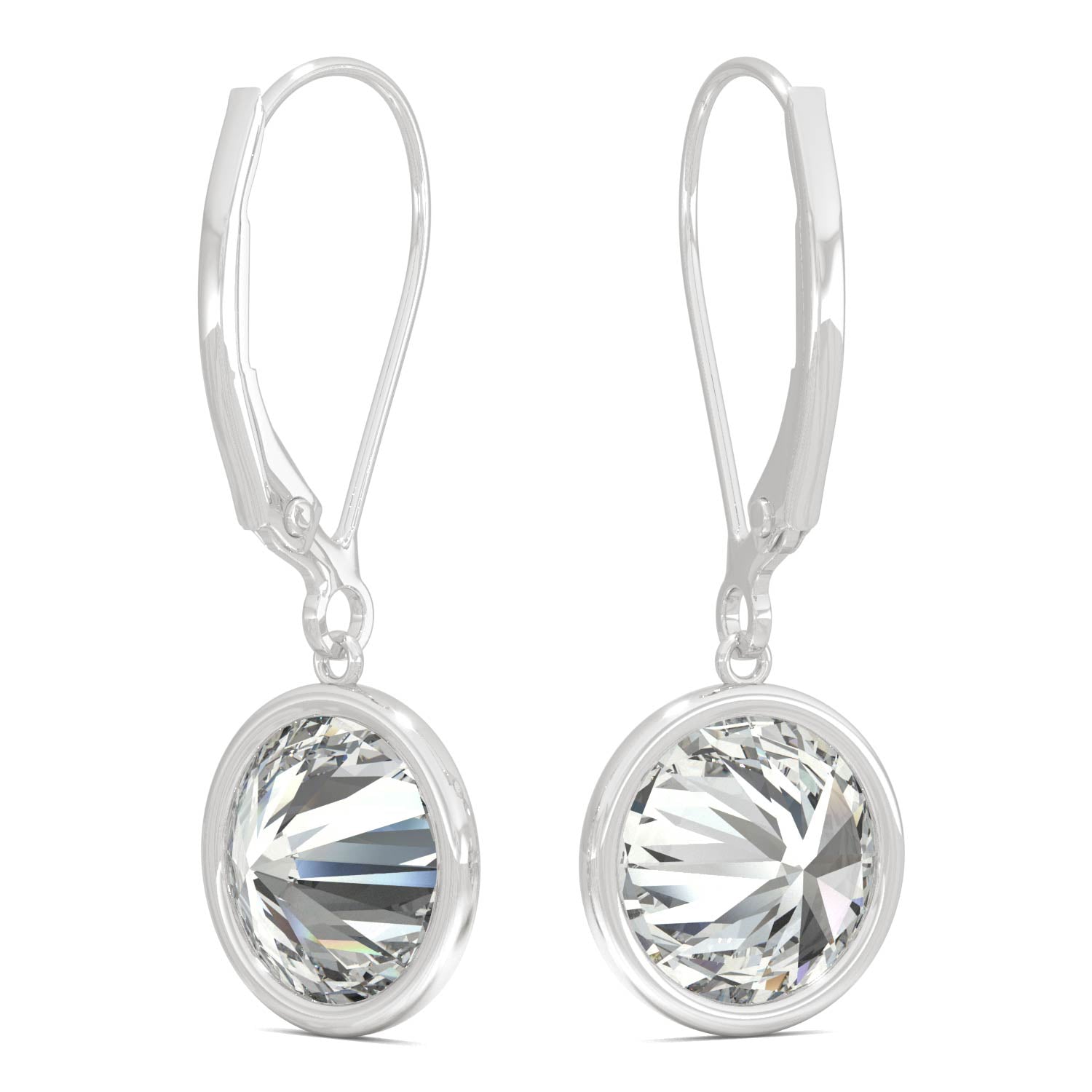 3.80 CTW DEW Round Moissanite Bezel Drop Earrings in 14K White Gold