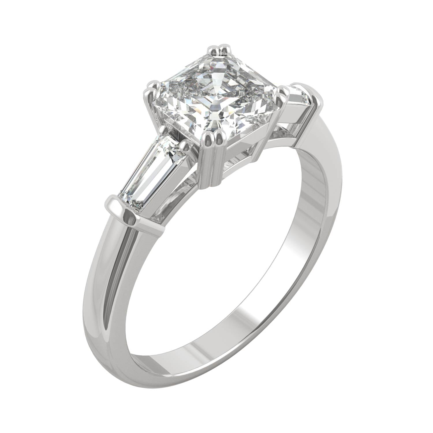 1.67 CTW DEW Asscher Moissanite Three-Stone Basket Ring in 14K White Gold