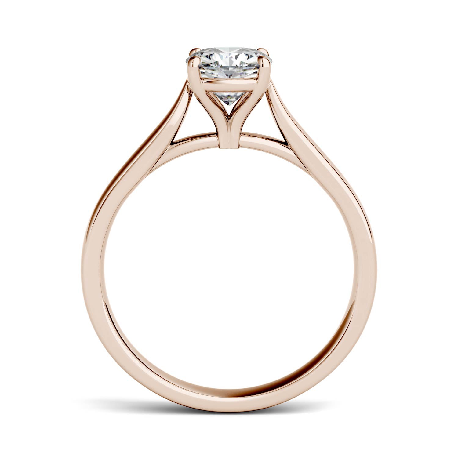 1.10 CTW DEW Cushion Moissanite Cathedral Solitaire Engagement Ring in 14K Rose Gold