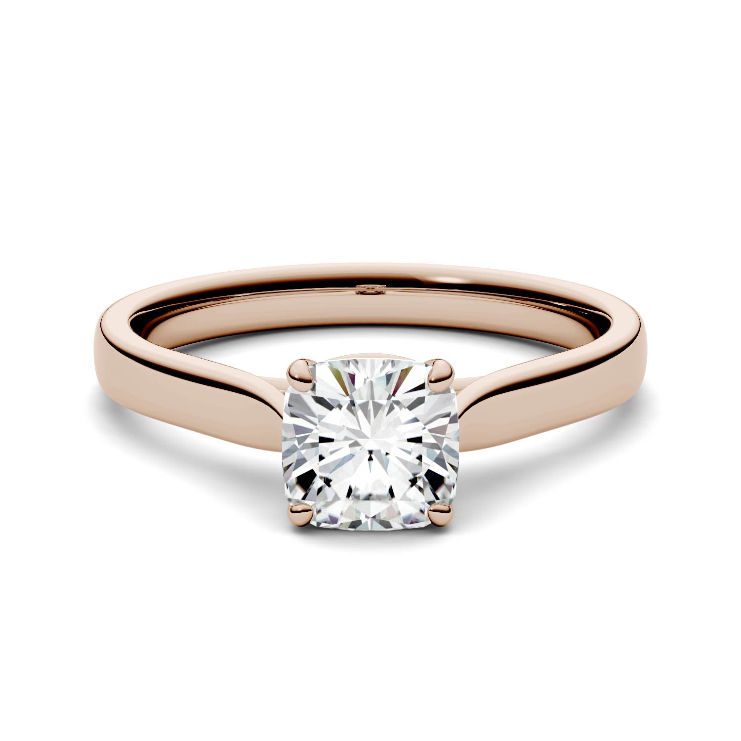 1.10 CTW DEW Cushion Moissanite Cathedral Solitaire Engagement Ring in 14K Rose Gold