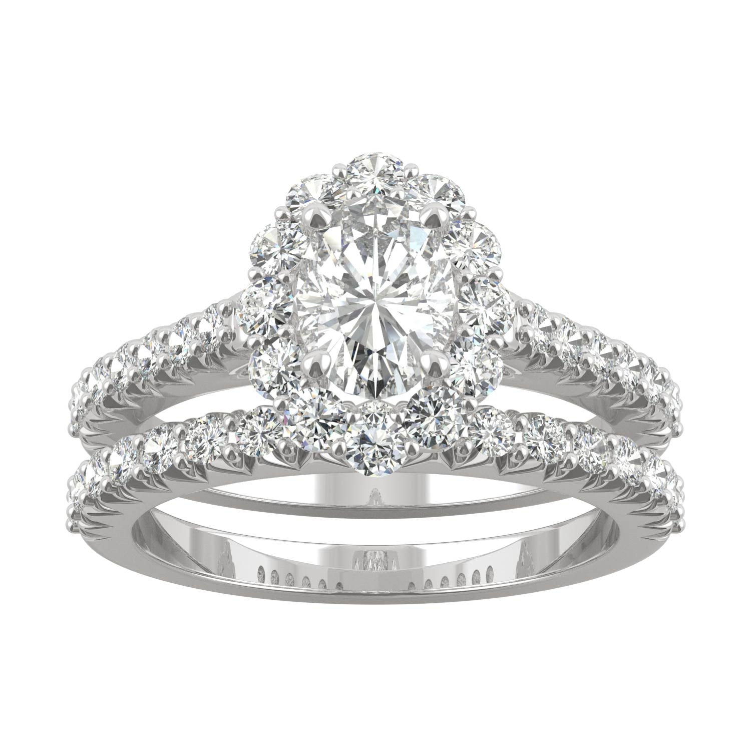 1.88 CTW DEW Oval Moissanite Halo Bridal Set in 14K White Gold