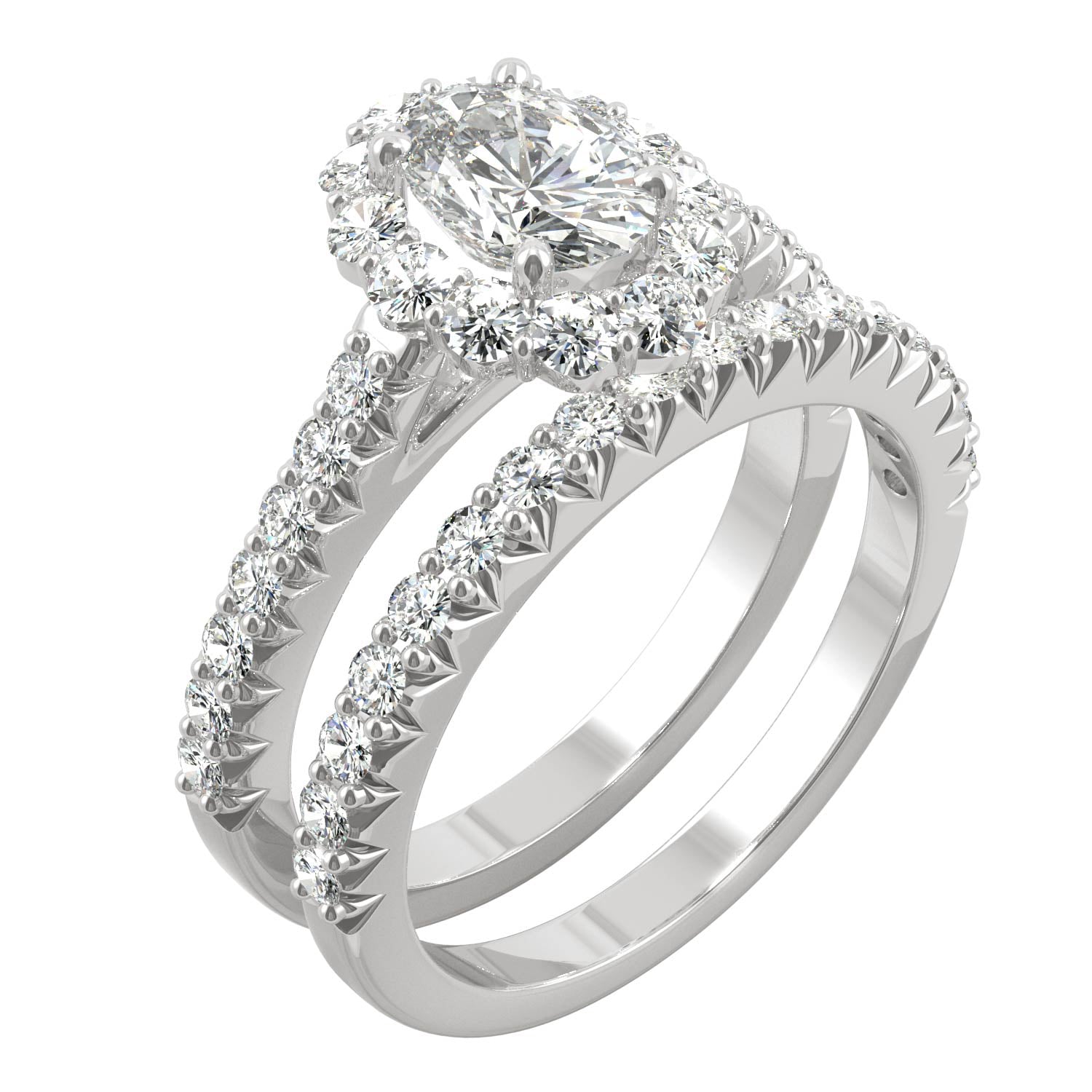 1.88 CTW DEW Oval Moissanite Halo Bridal Set in 14K White Gold