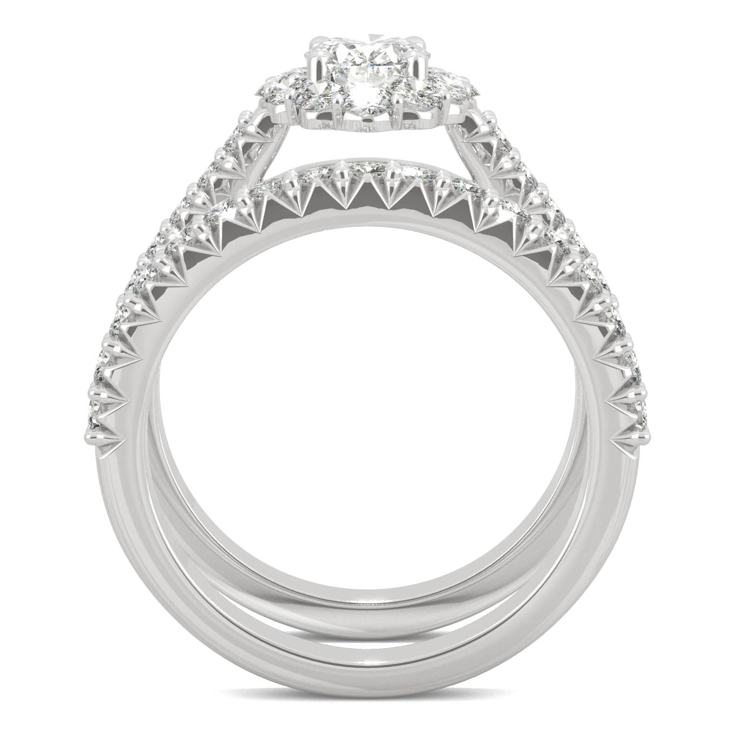 1.88 CTW DEW Oval Moissanite Halo Bridal Set in 14K White Gold