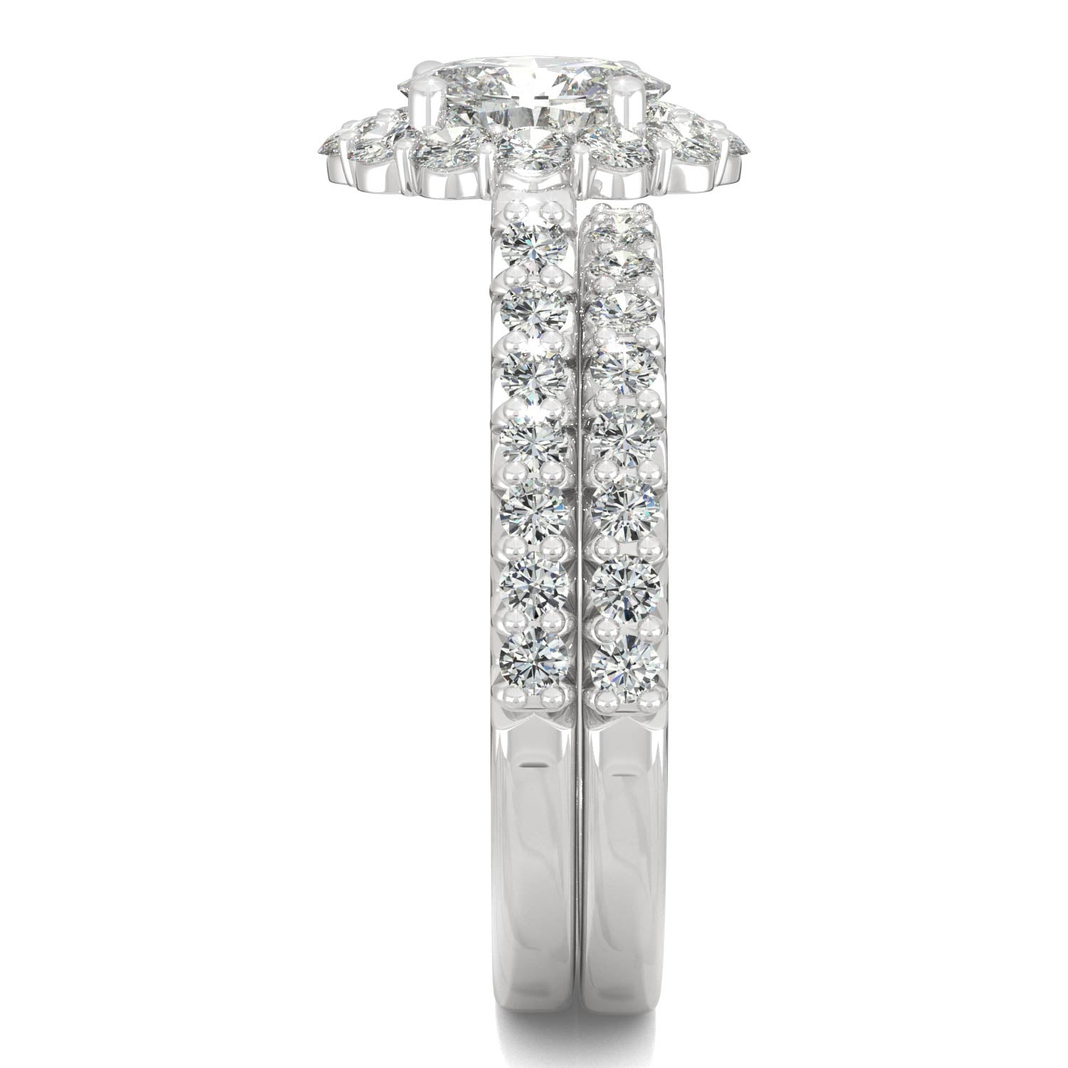1.88 CTW DEW Oval Moissanite Halo Bridal Set in 14K White Gold