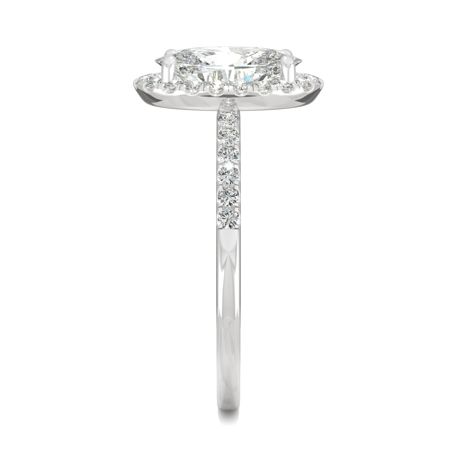 2.62 CTW DEW Elongated Oval Moissanite Halo Ring in 14K White Gold