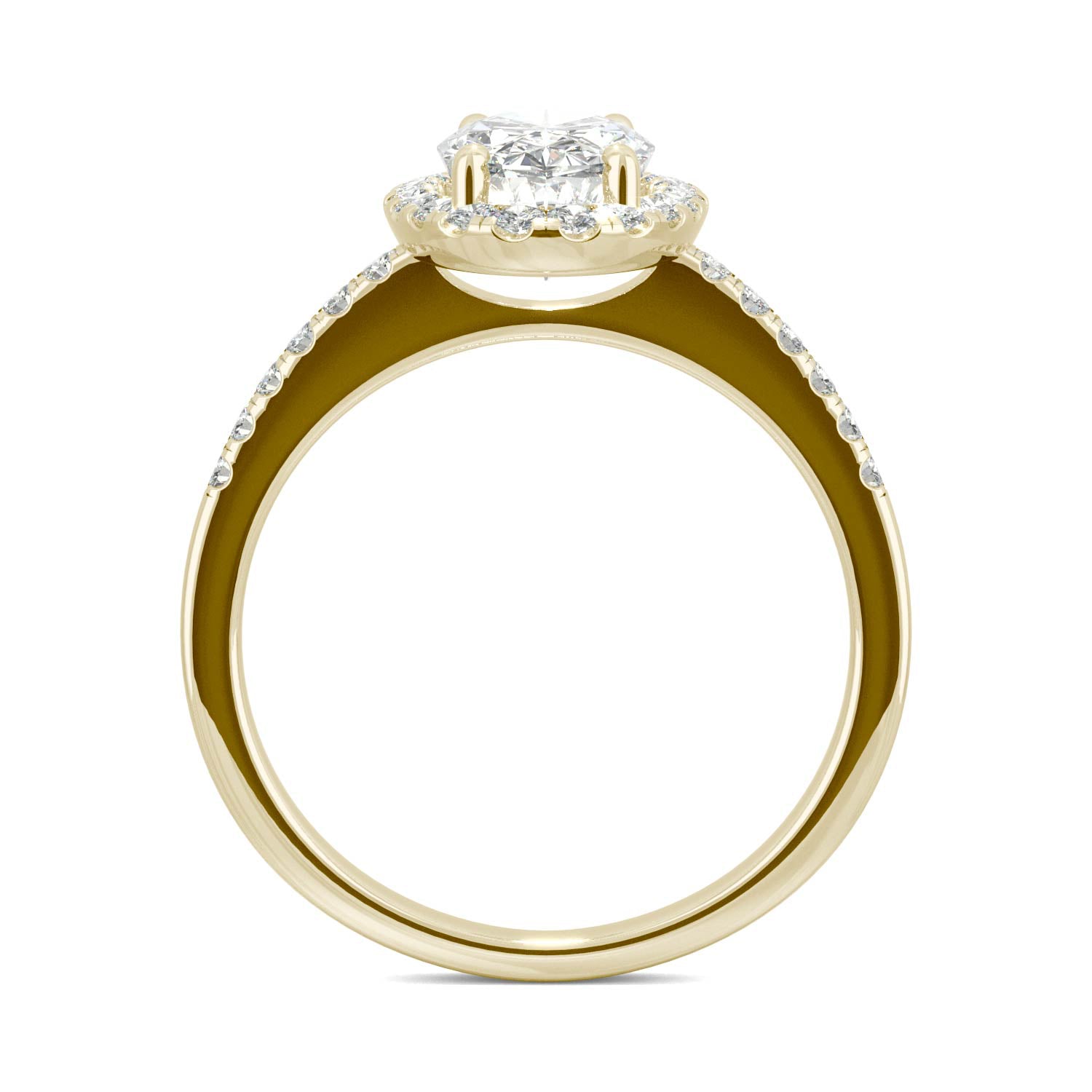 2.62 CTW DEW Elongated Oval Moissanite Halo Ring in 14K Yellow Gold