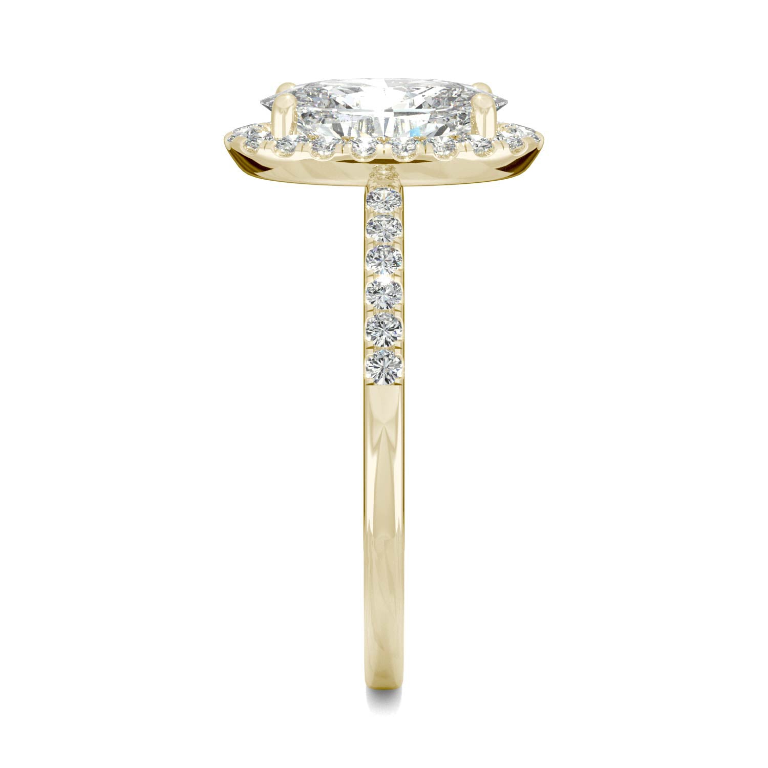 2.62 CTW DEW Elongated Oval Moissanite Halo Ring in 14K Yellow Gold