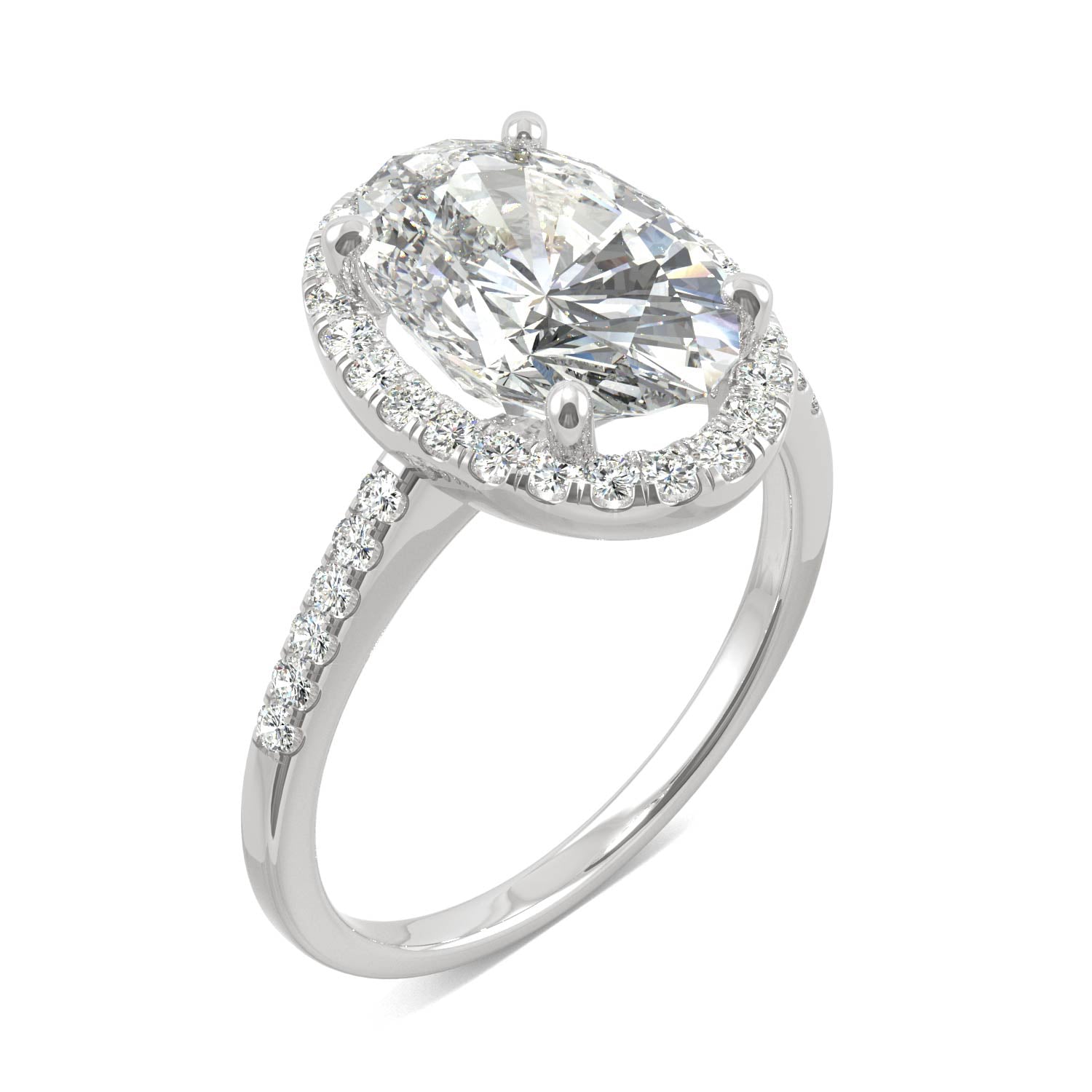 4.75 CTW DEW Elongated Oval Moissanite Halo Ring in 14K White Gold