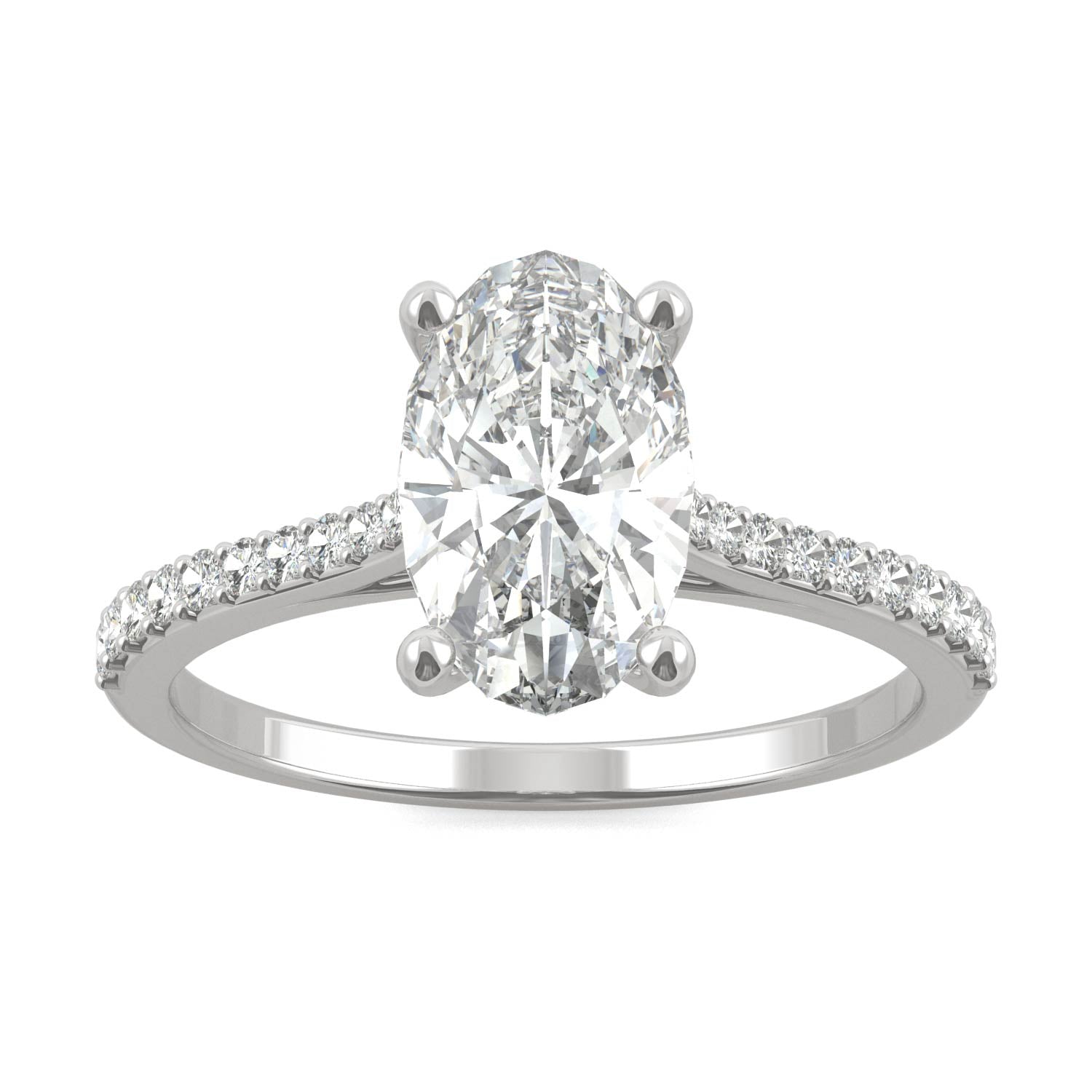 2.49 CTW DEW Elongated Oval Moissanite Engagement Ring in 14K White Gold