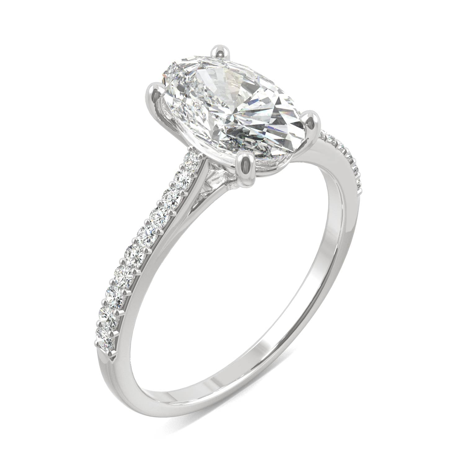 2.49 CTW DEW Elongated Oval Moissanite Engagement Ring in 14K White Gold