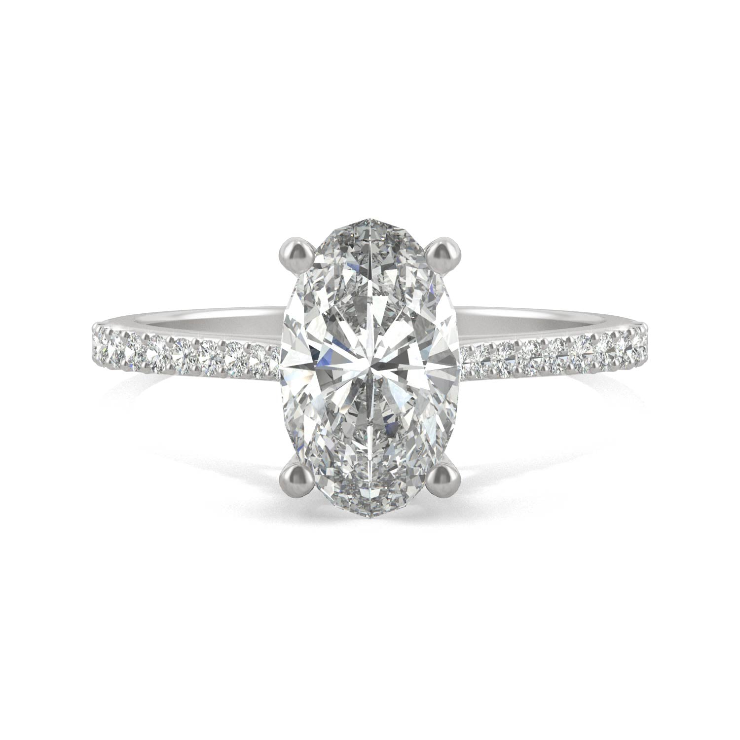 2.49 CTW DEW Elongated Oval Moissanite Engagement Ring in 14K White Gold