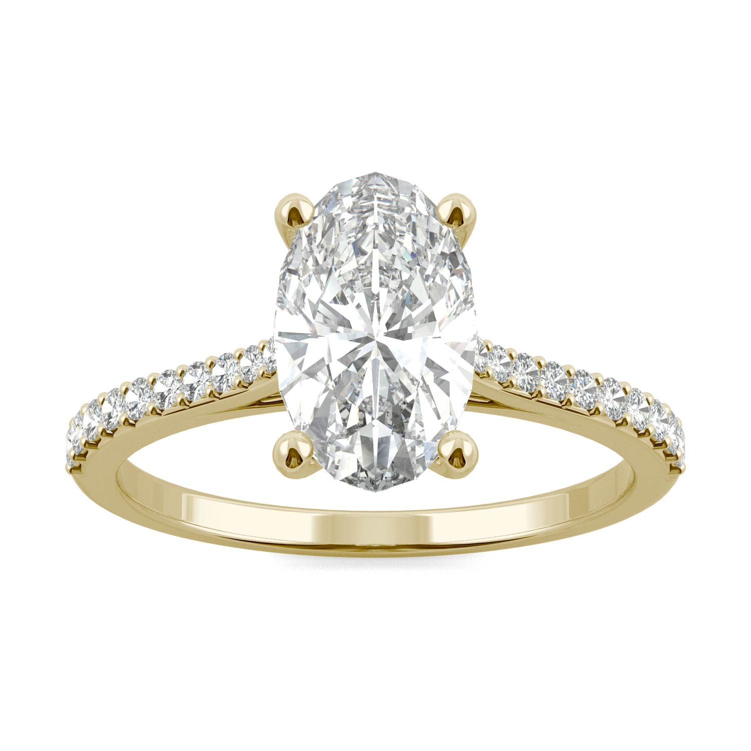 2.49 CTW DEW Elongated Oval Moissanite Engagement Ring in 14K Yellow Gold