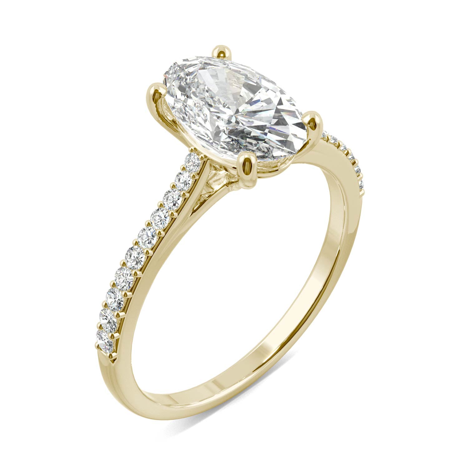 2.49 CTW DEW Elongated Oval Moissanite Engagement Ring in 14K Yellow Gold
