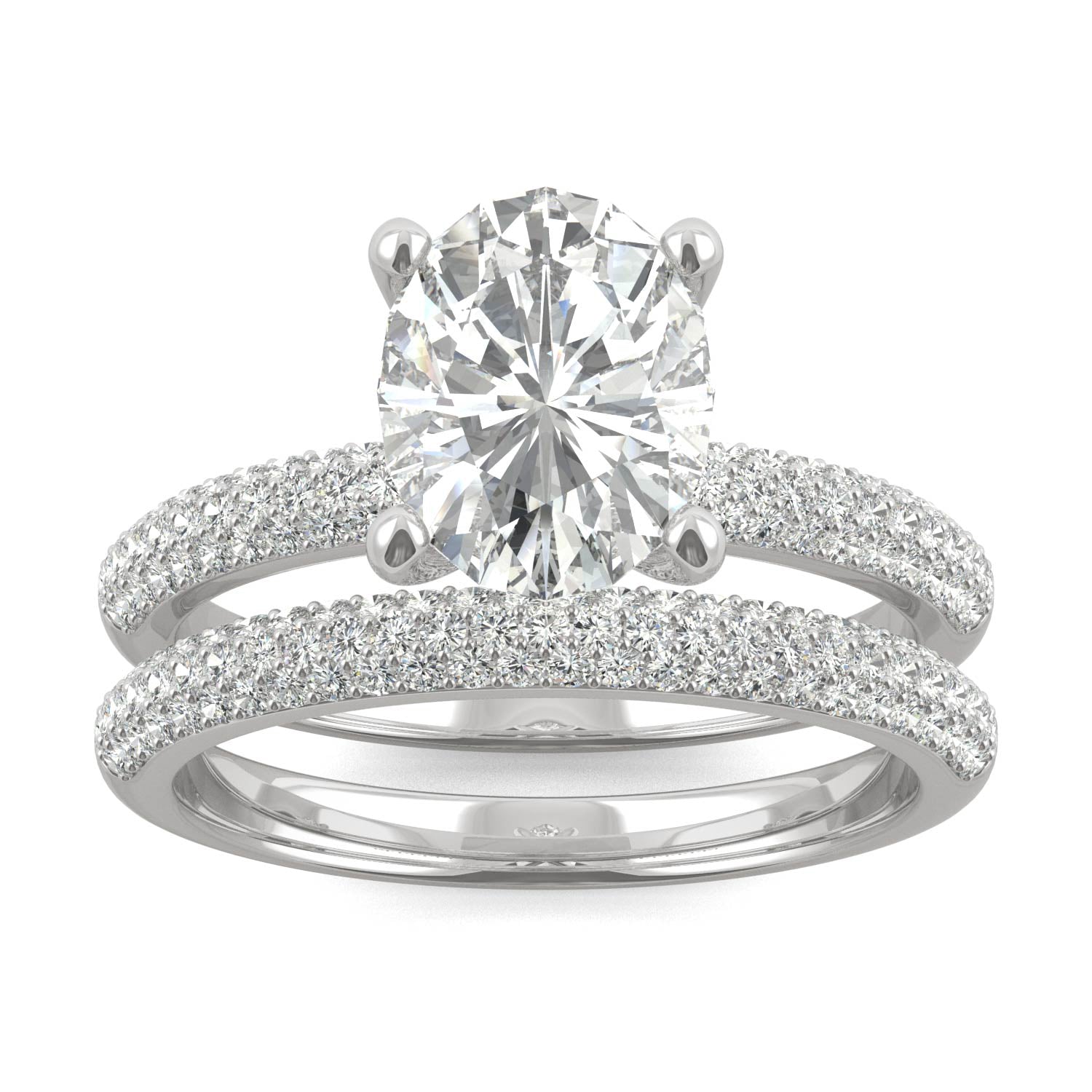 2.54 CTW DEW Oval Moissanite Side-Stone Bridal Set in 14K White Gold