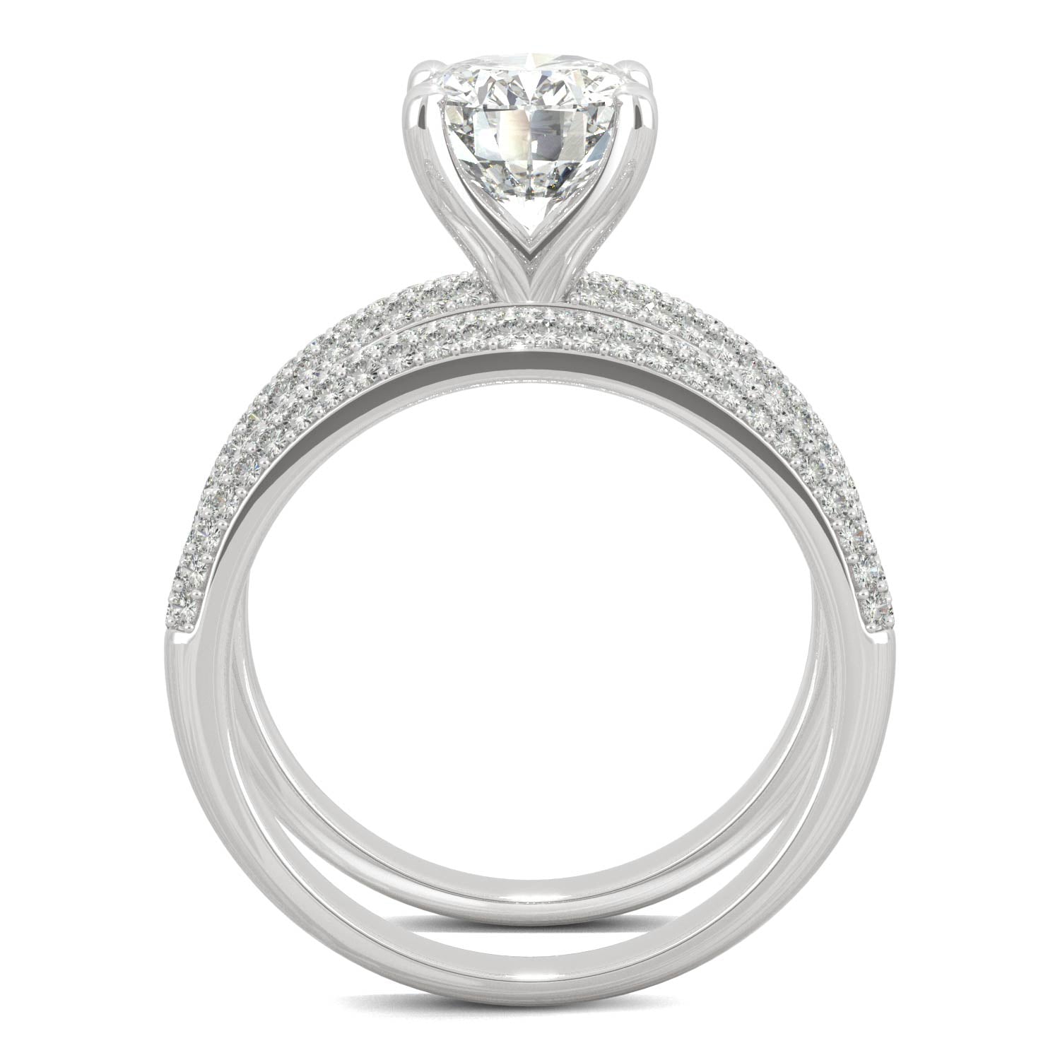 2.54 CTW DEW Oval Moissanite Side-Stone Bridal Set in 14K White Gold