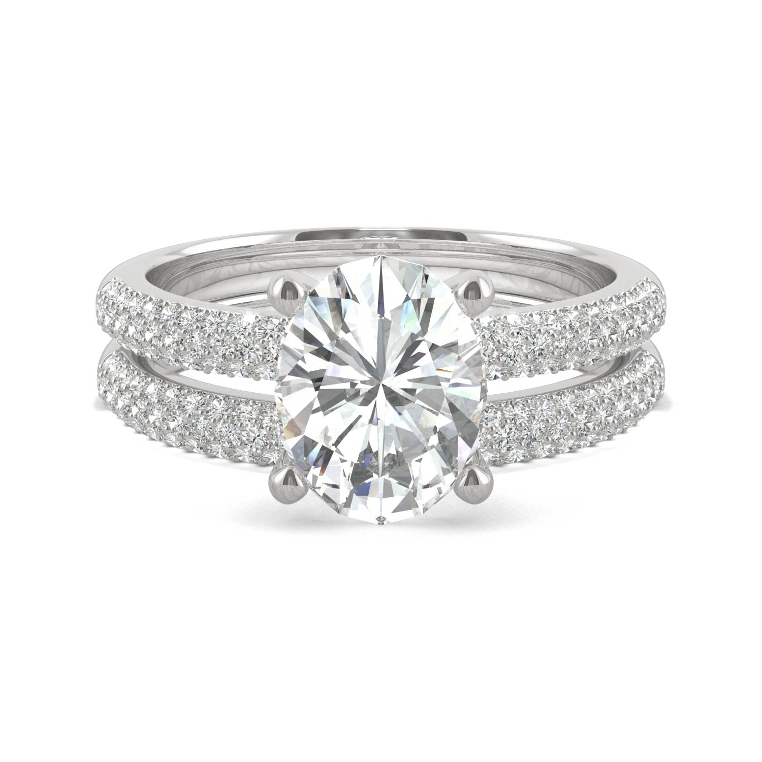 2.54 CTW DEW Oval Moissanite Side-Stone Bridal Set in 14K White Gold