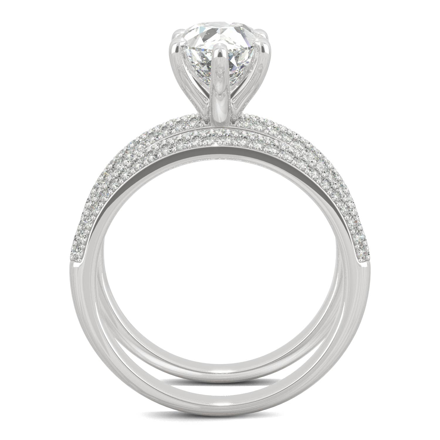 2.54 CTW DEW Pear Side-Stone Moissanite Bridal Set in 14K White Gold