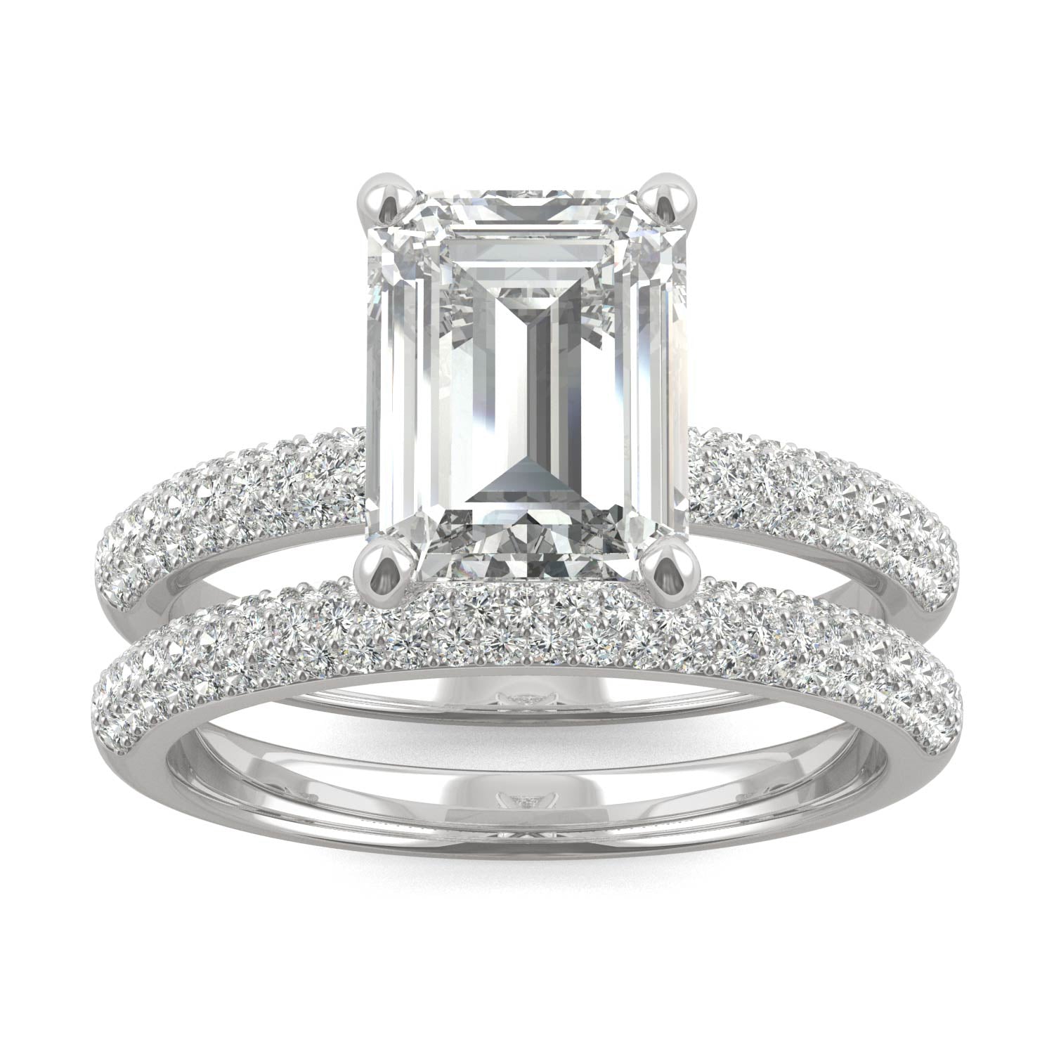 2.96 CTW DEW Emerald Moissanite Side-Stone Bridal Set in 14K White Gold