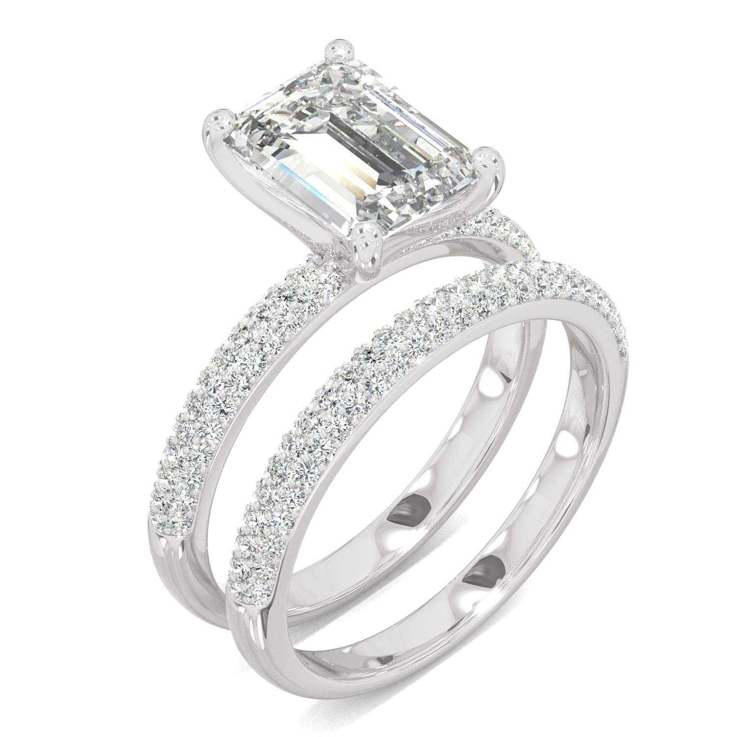 2.96 CTW DEW Emerald Moissanite Side-Stone Bridal Set in 14K White Gold